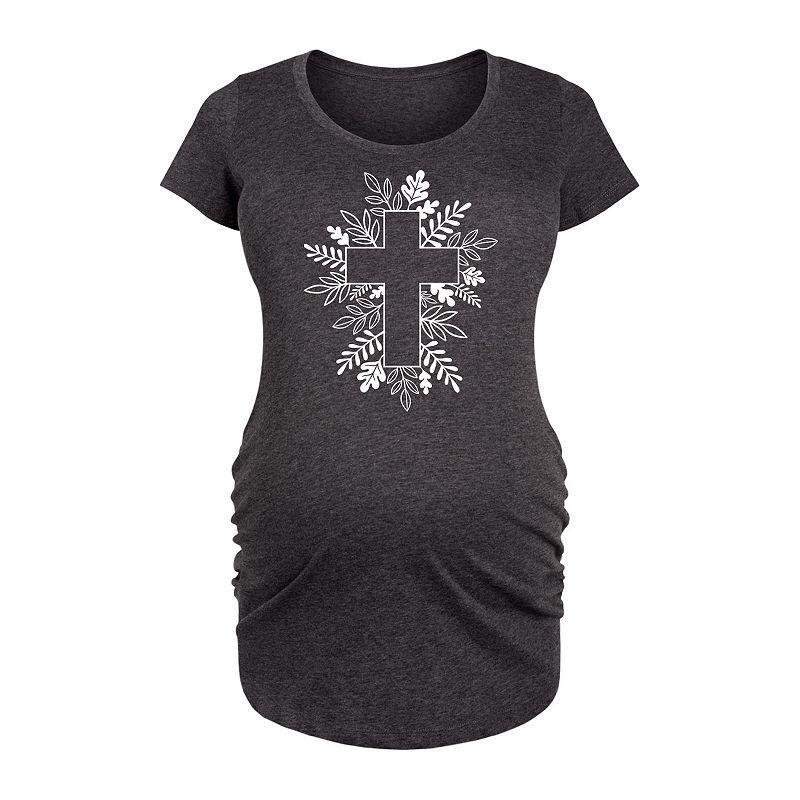 Maternity Foliage Cross Graphic Tee, Womens Heather Grey Product Image