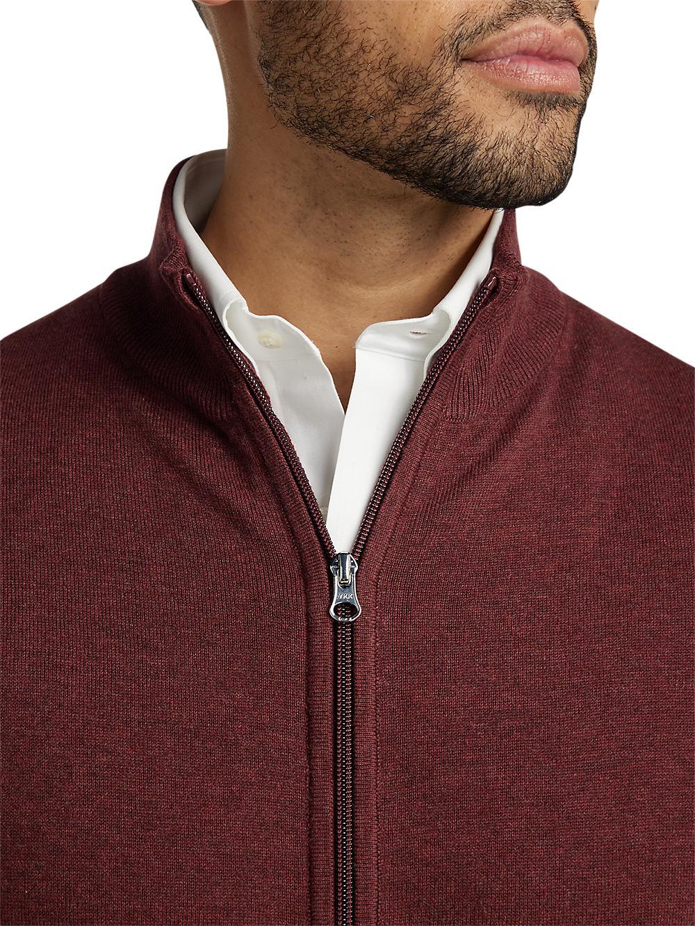 Cotton Full Zip Mock Neck Vest - Burgundy Product Image