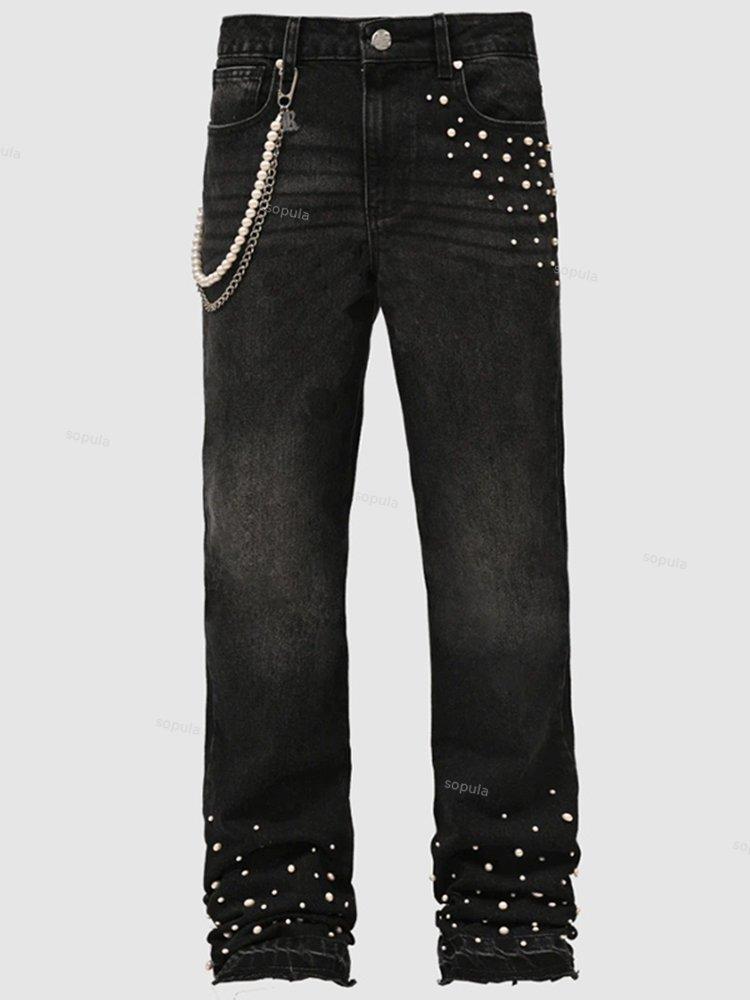 Men's Street Stretch Stacked Denim Straight Pants Product Image