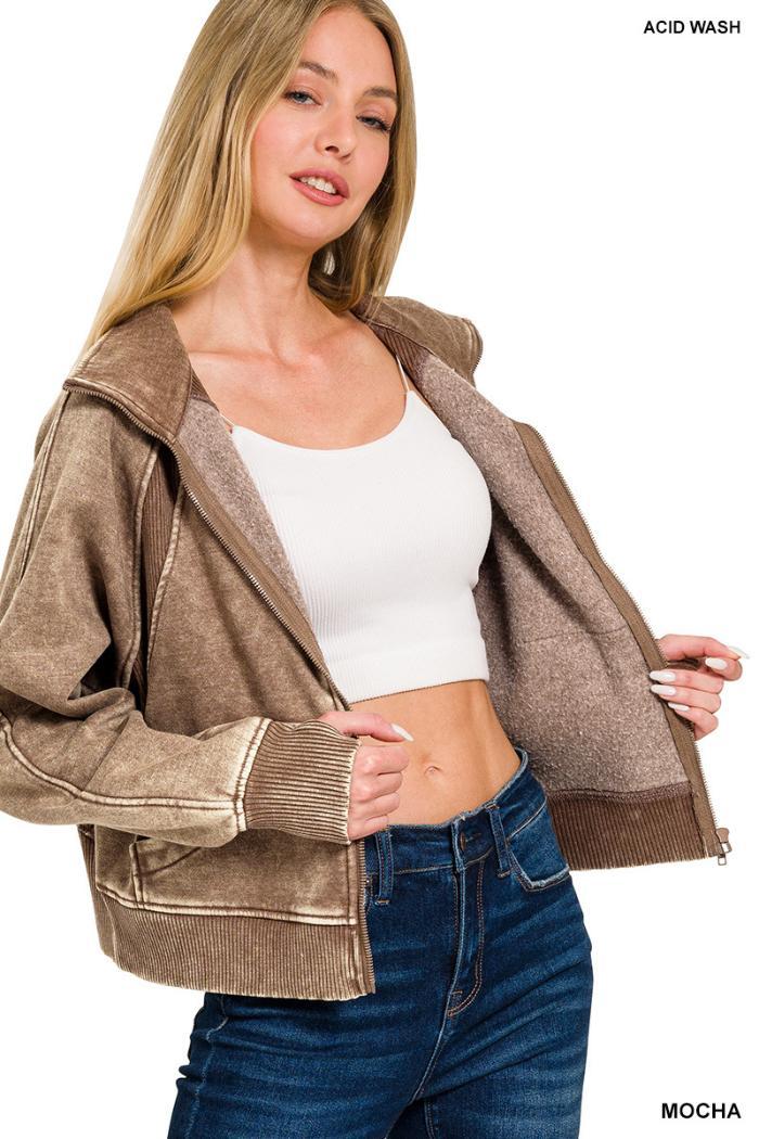 Acid wash zip up fleece jacket Product Image