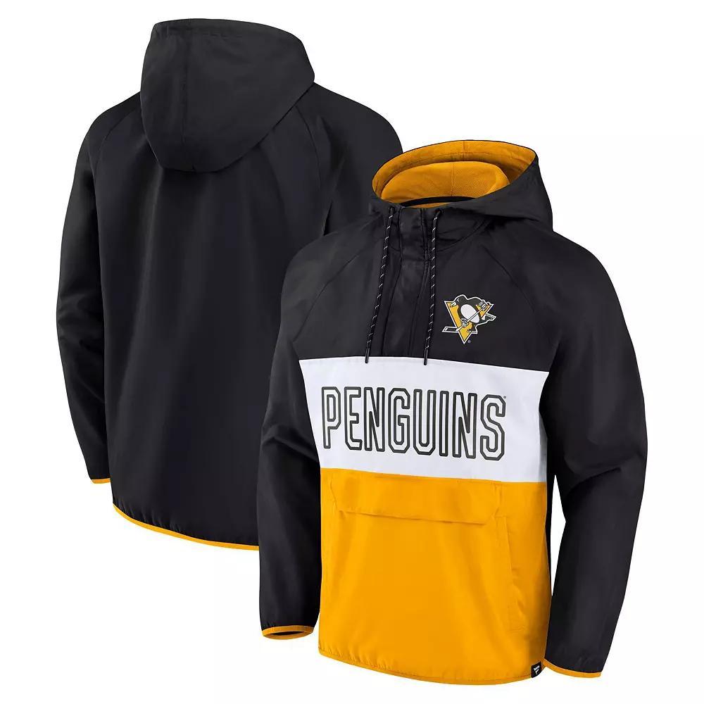 Men's Fanatics Branded Black/Gold Pittsburgh Penguins Backhand Shooter Defender Anorak Raglan Hoodie Quarter-Zip Jacket, Size: Medium Product Image