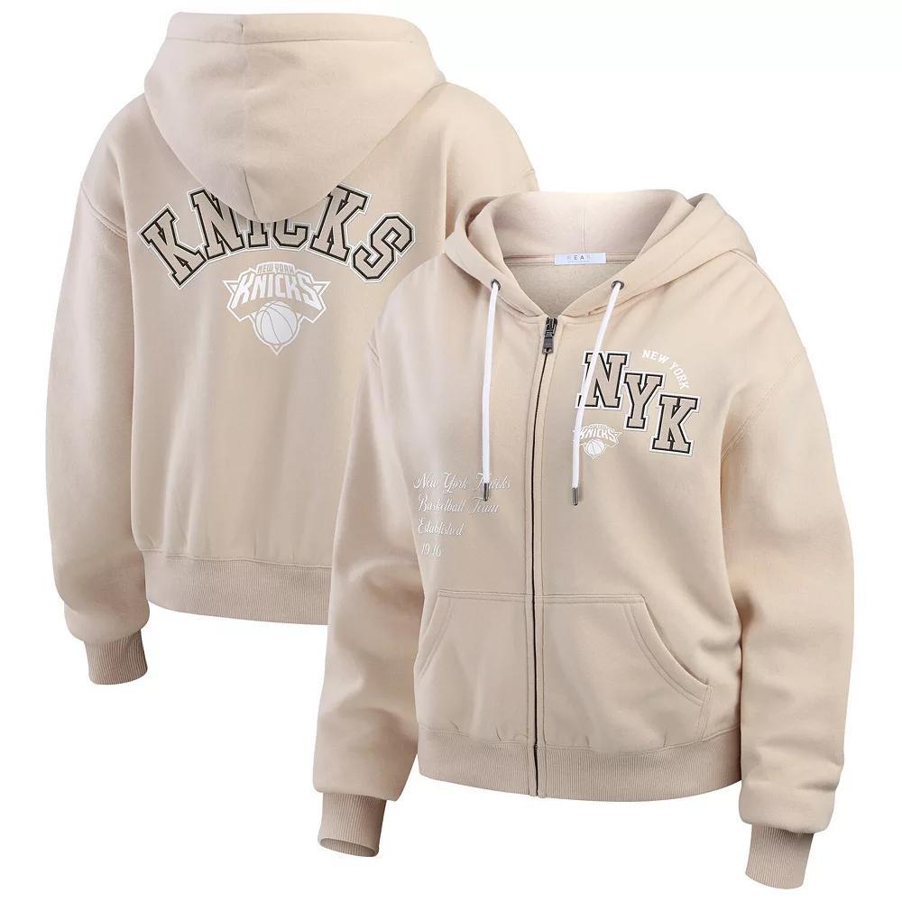 Women's WEAR by Erin Andrews Cream New York Knicks Plus Size Tonal Felt Patch Full-Zip Hoodie, Size: 1XL, Beige Product Image