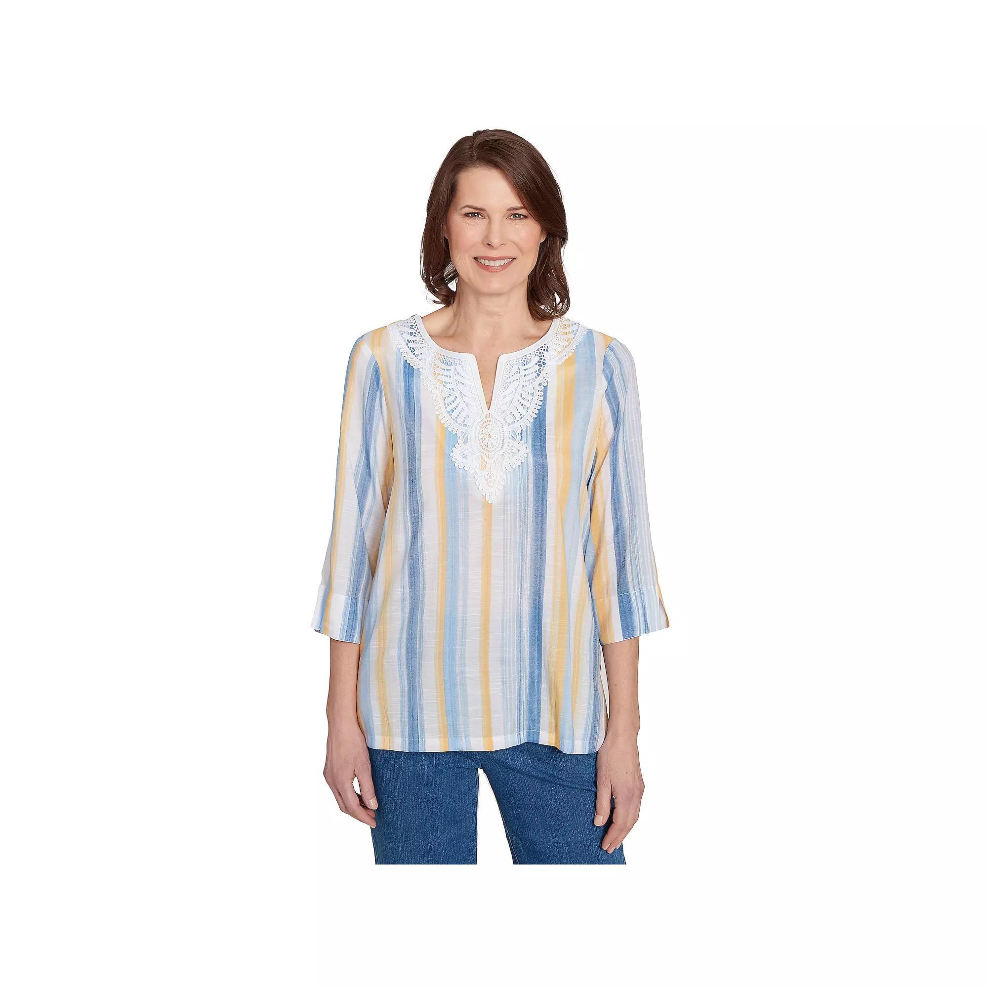Petite Alfred Dunner Striped Woven Top, Women's, Size: Medium Petite, Blue Team Product Image