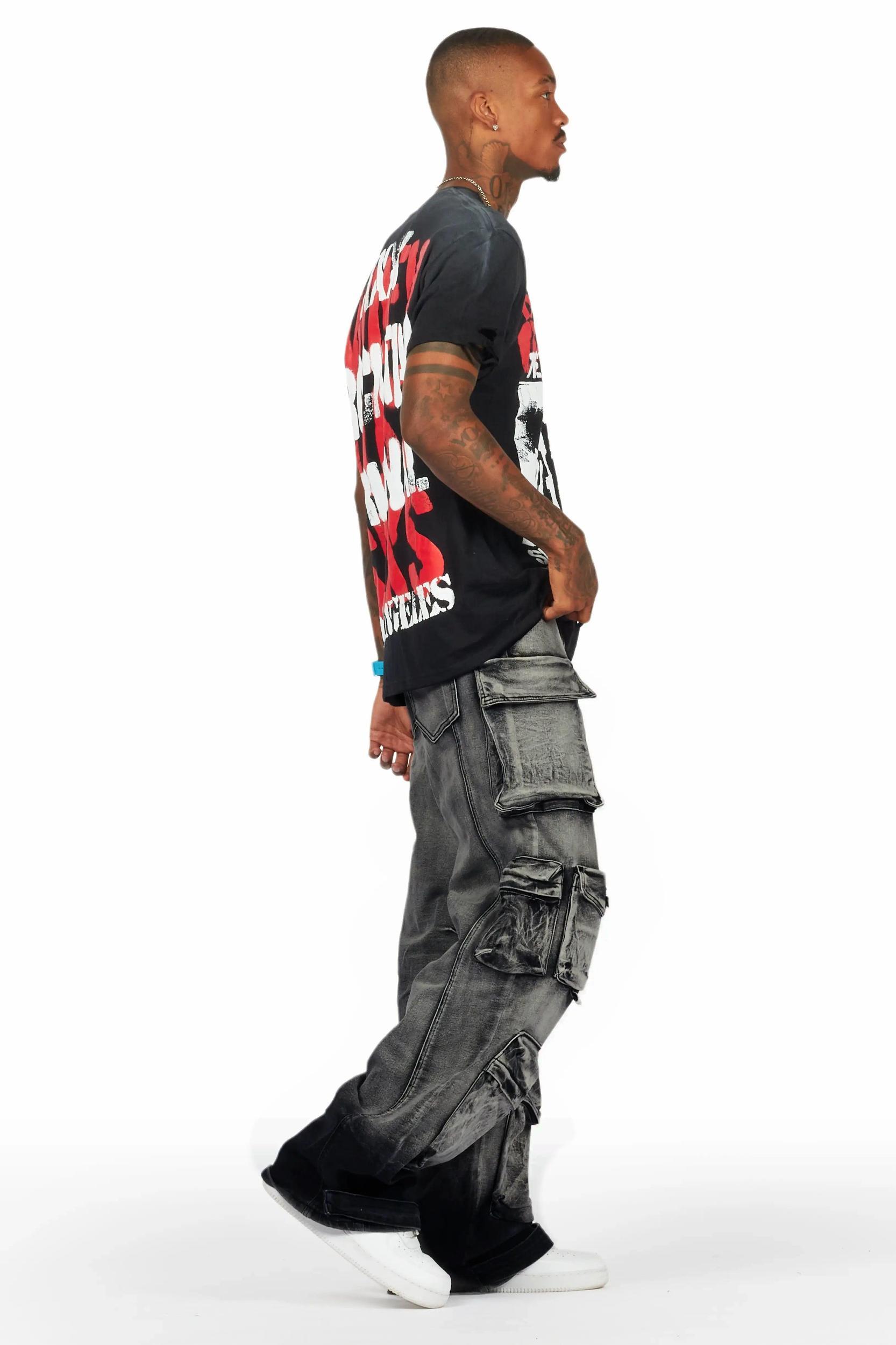 Mahesh Dark Grey Wash Baggy Cargo Jean Male Product Image