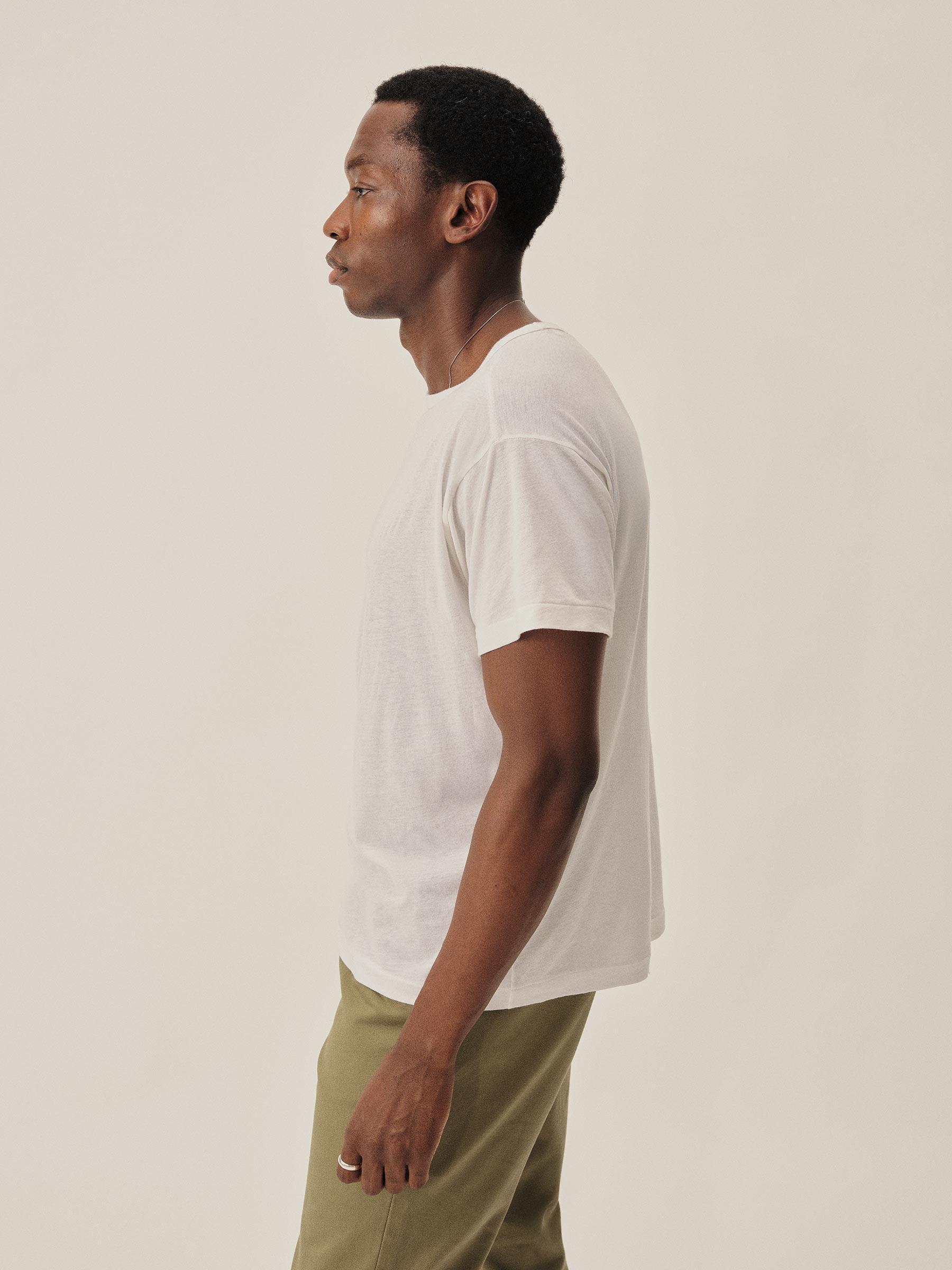 White Japanese De-Luxe Cotton Linen Knit Tee Product Image