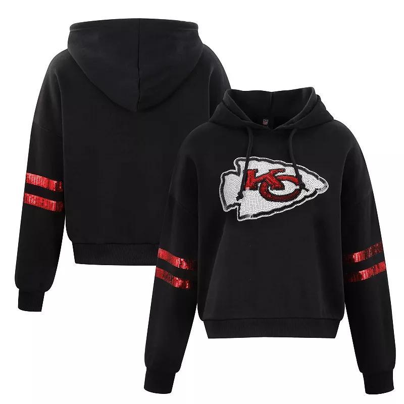 Women's Cuce Black Kansas City Chiefs Cropped Sequins Pullover Hoodie, Size: 2XL Product Image