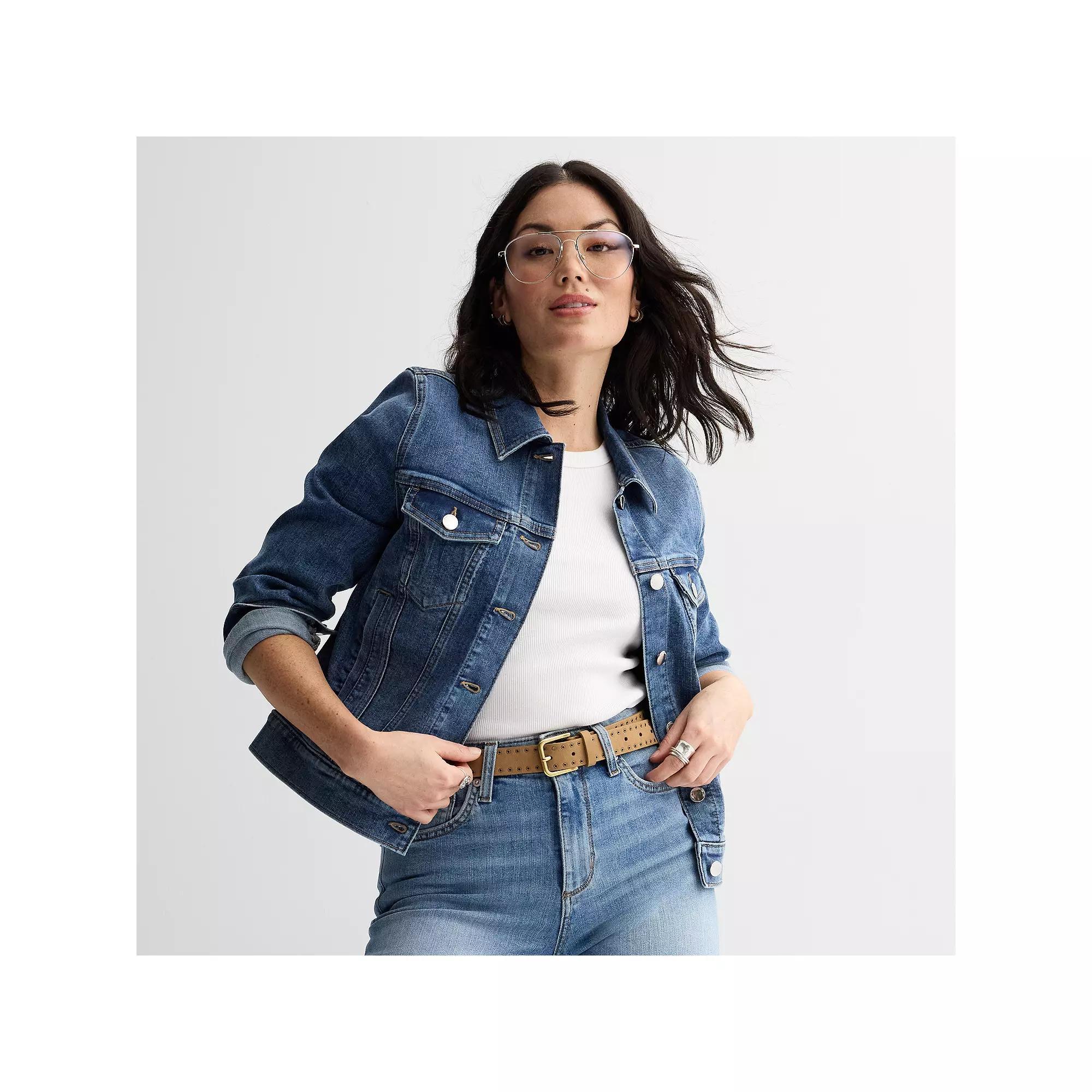 Petite Sonoma Goods For Life® Button-Down Denim Jacket, Women's, Size: XL Petite, Medium Blue Product Image