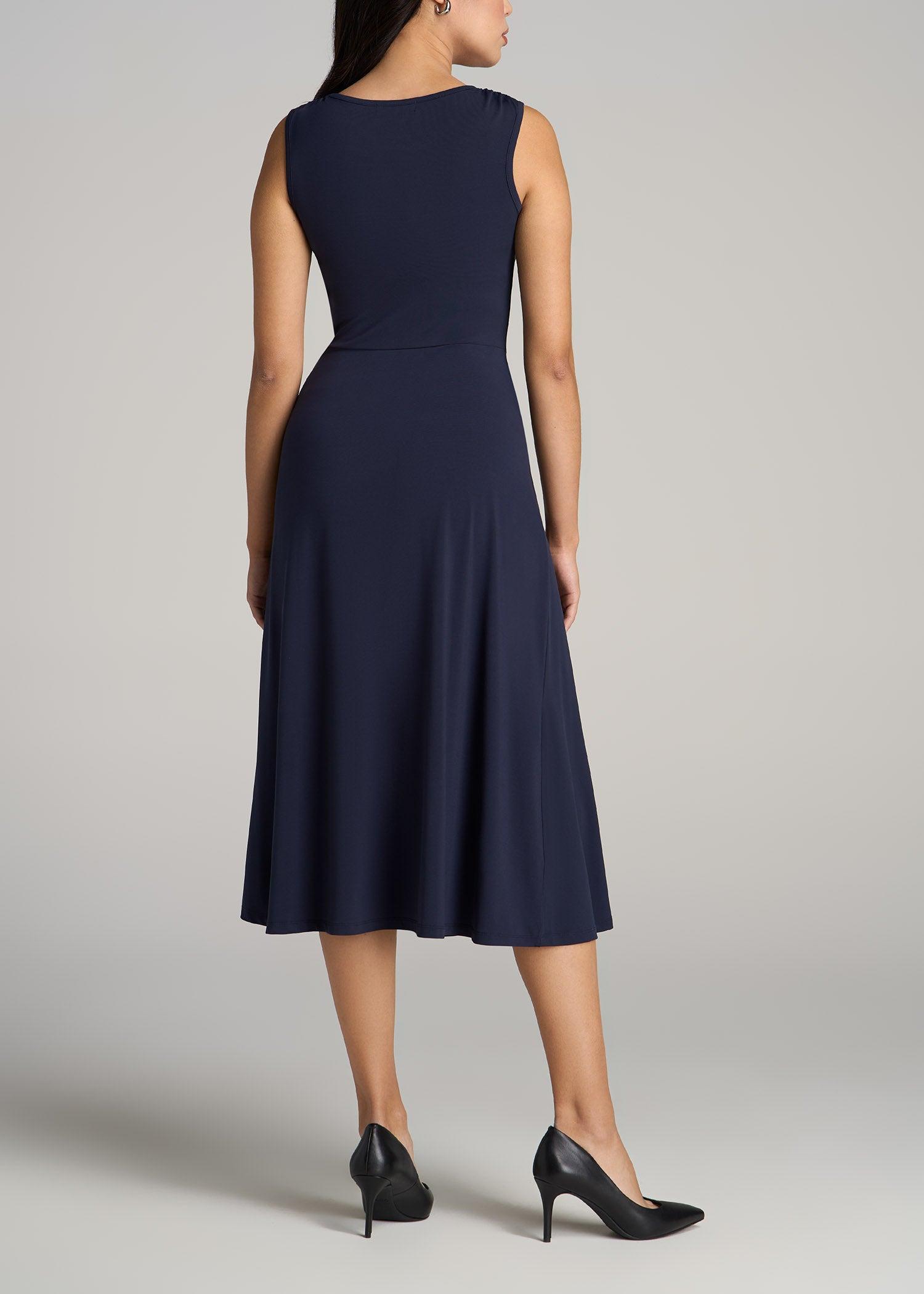 Sleeveless Knot Front Dress for Tall Women in Navy Product Image