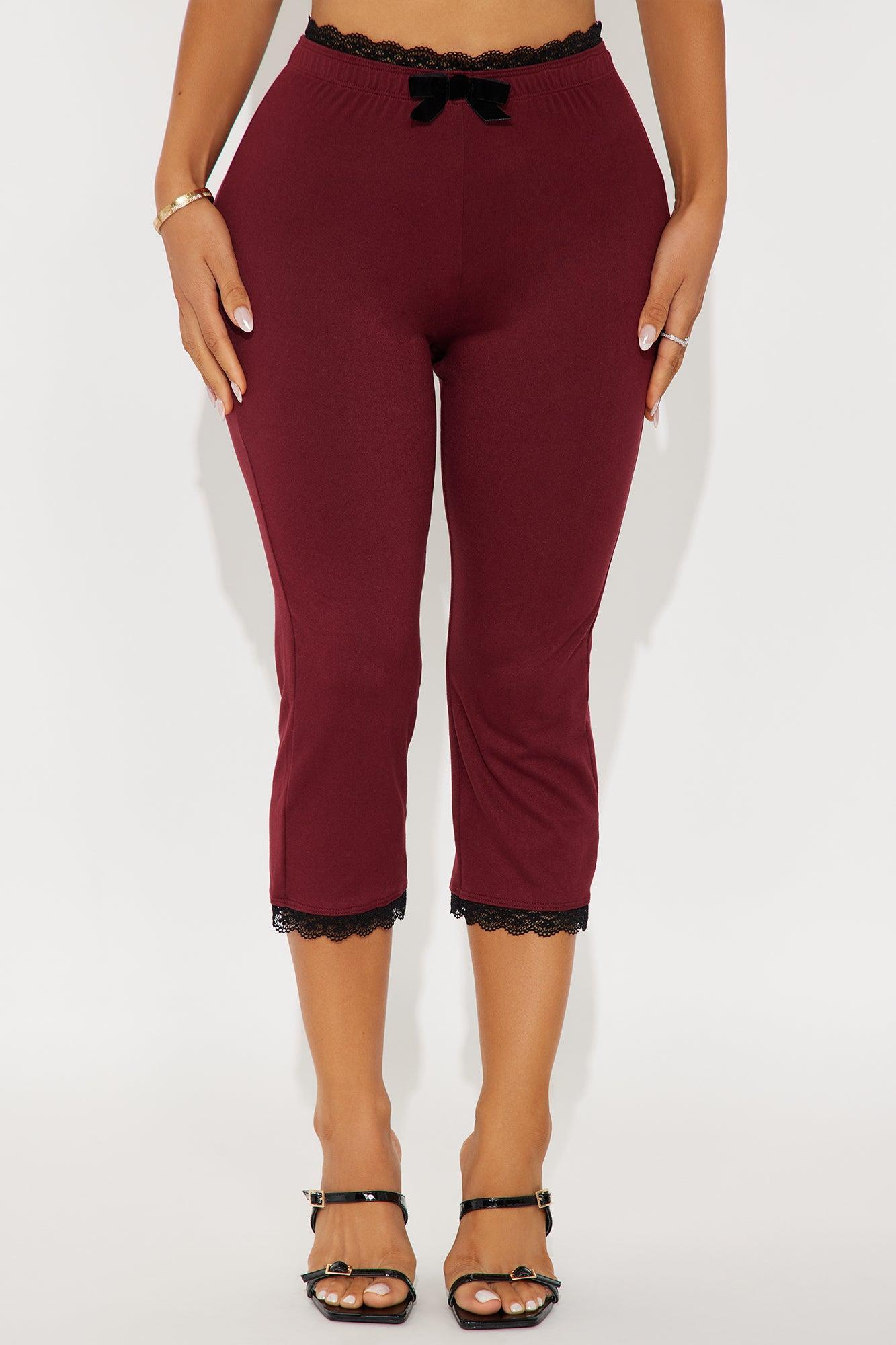 Valentina Solid Lace Trim Capri Legging - Burgundy Product Image