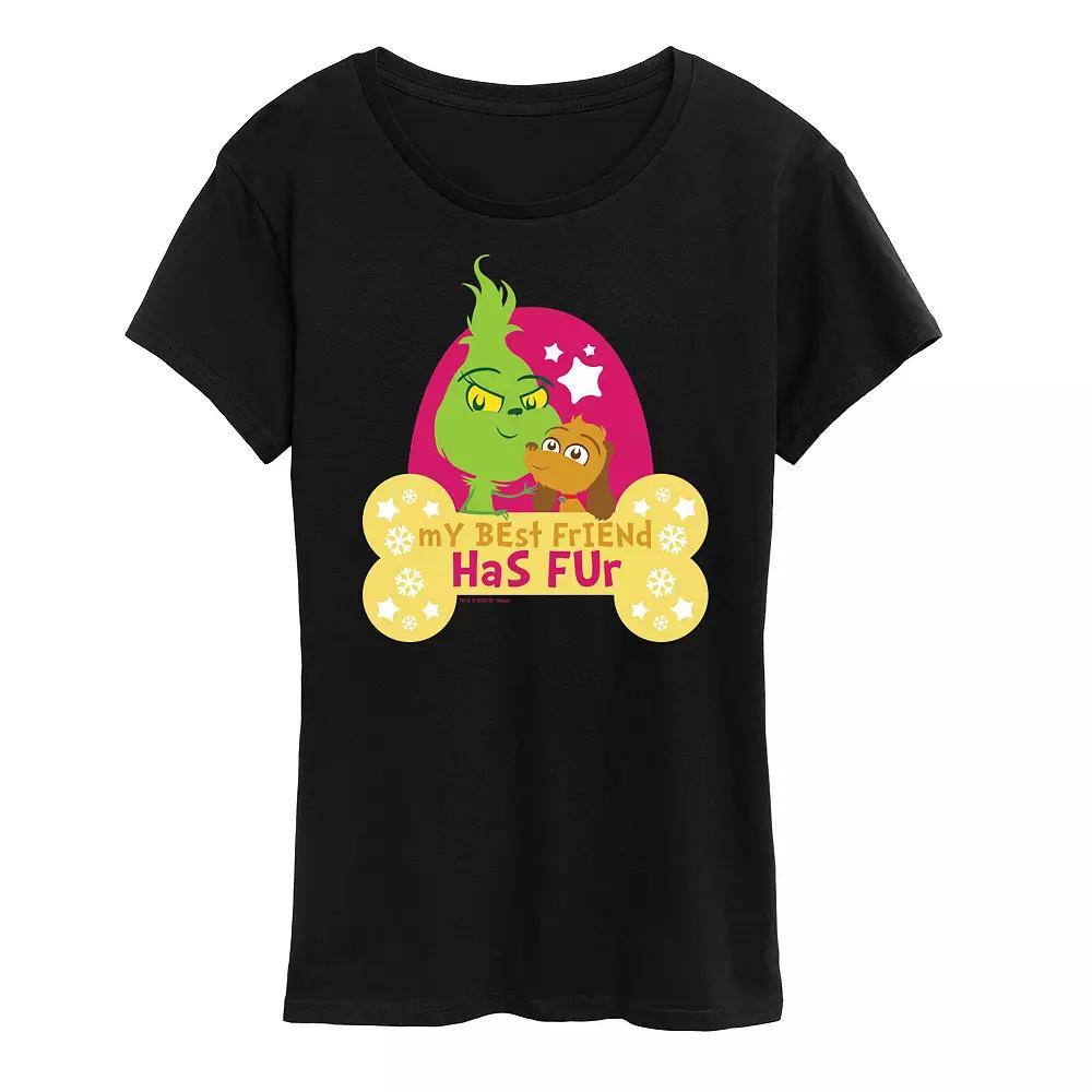 Womens Dr. Seuss Little Grinch Best Friend Has Fur Graphic Tee, Girls Grey Blue Product Image