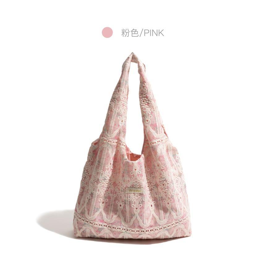 Floral Print Lace Trim Tote Bag Product Image