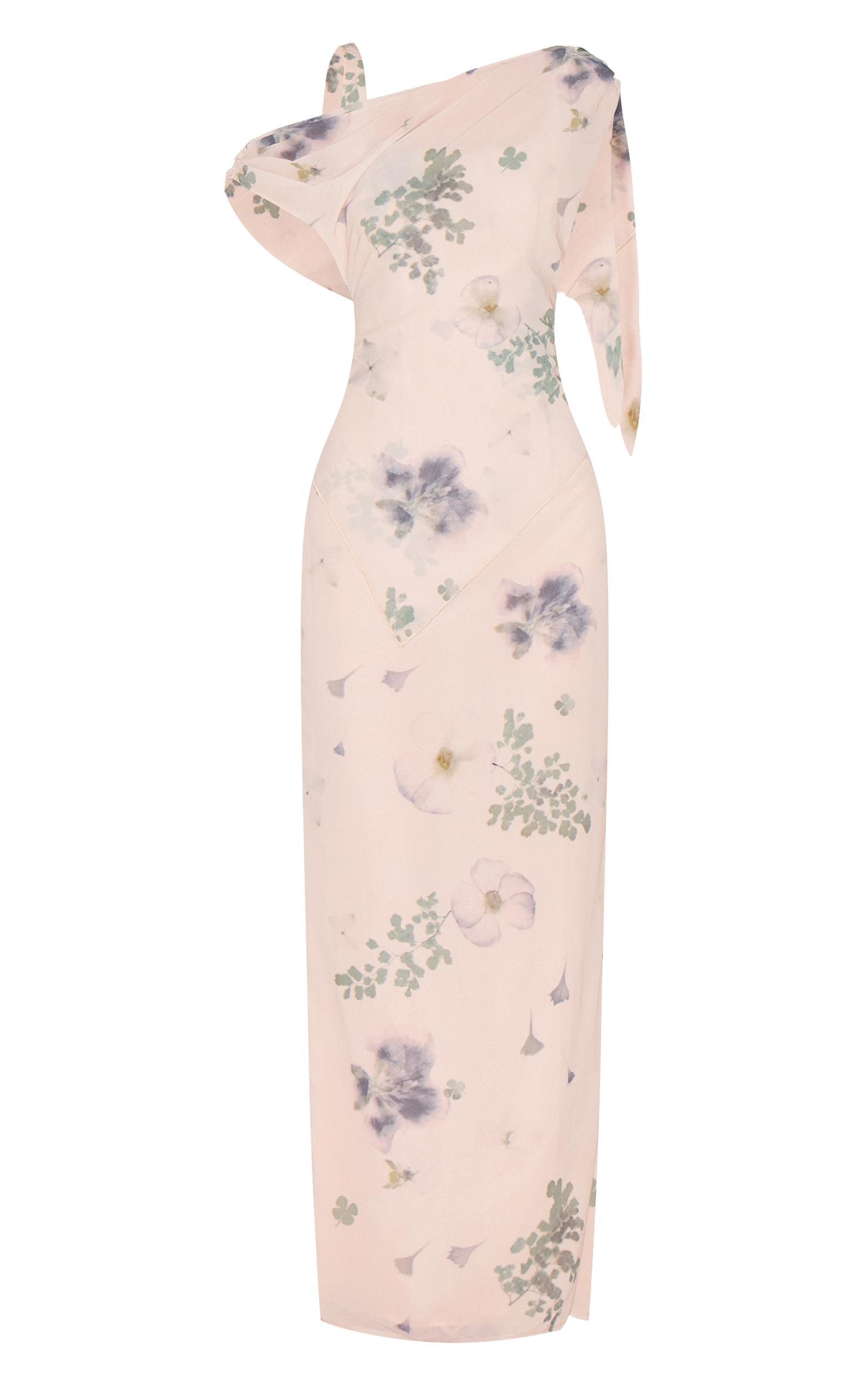 Sand Abstract Printed Chiffon Draped Maxi Dress Product Image