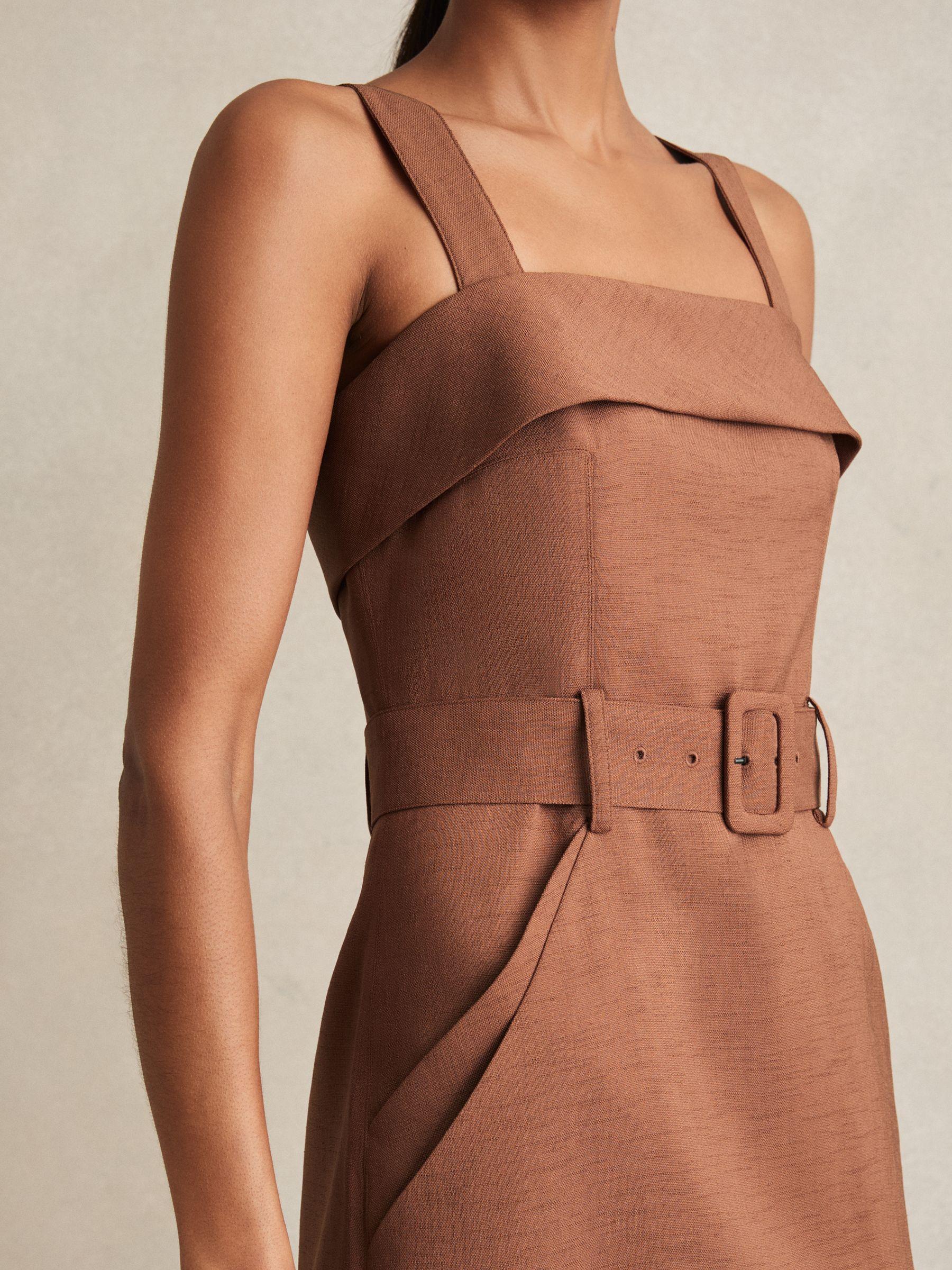 Belted Mini Dress in Brown Product Image