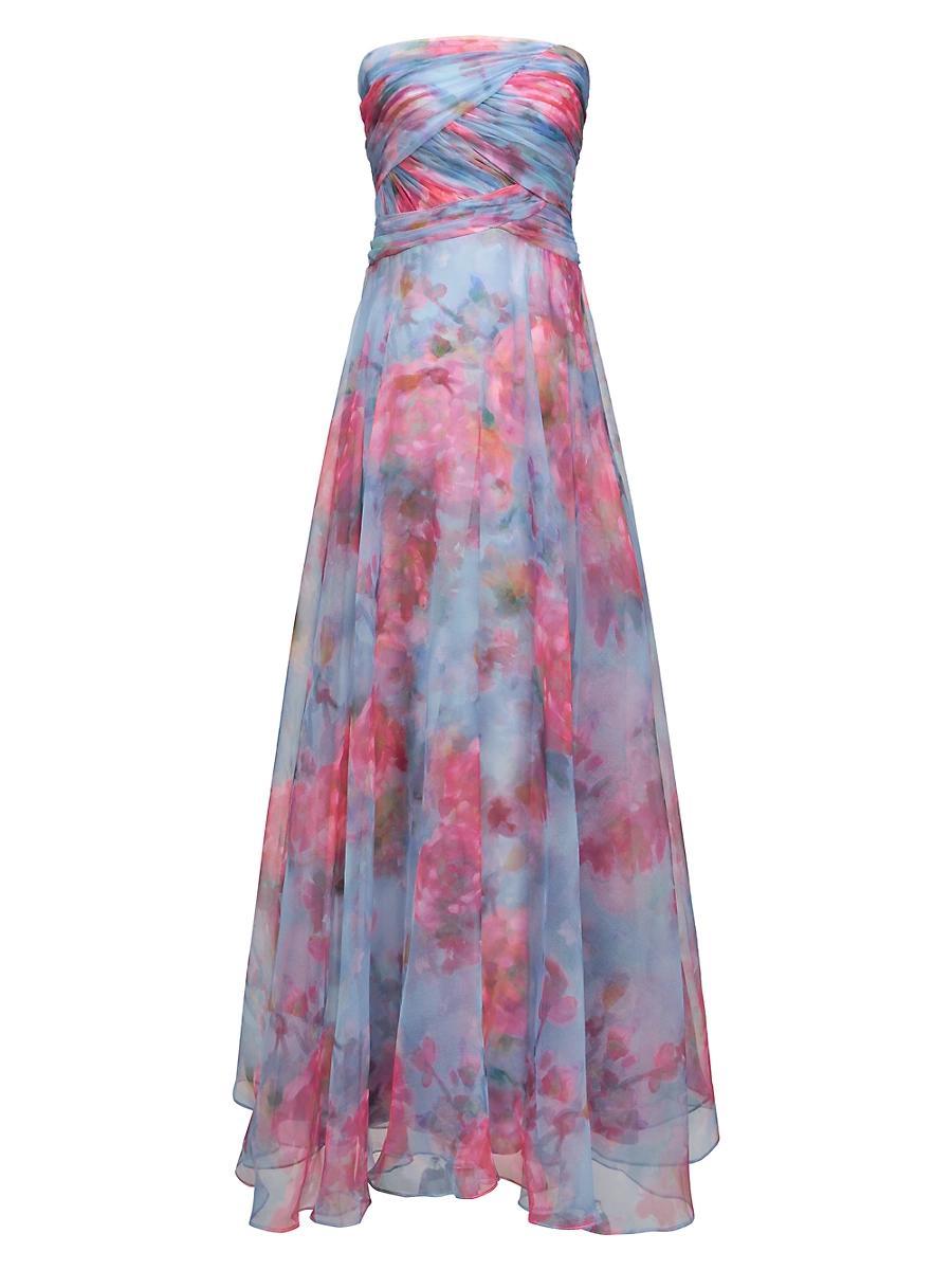 Womens Giselle Floral Ruched Organza Strapless Gown Product Image