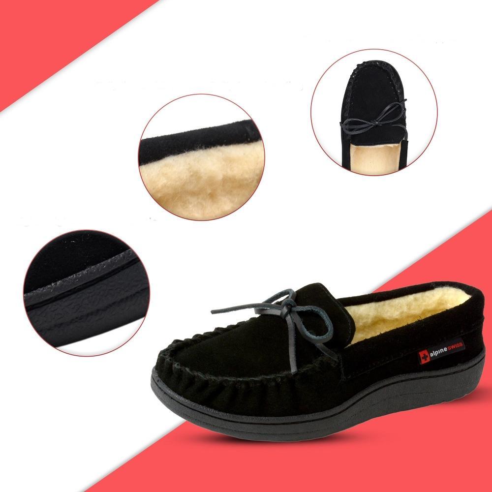 Alpine Swiss Sabine Womens Genuine Suede Shearling Slip On Moccasin Slippers Product Image