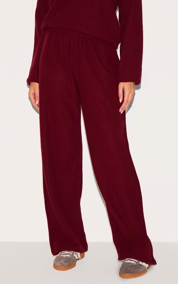 Burgundy Soft Rib Straight Leg Pants Product Image