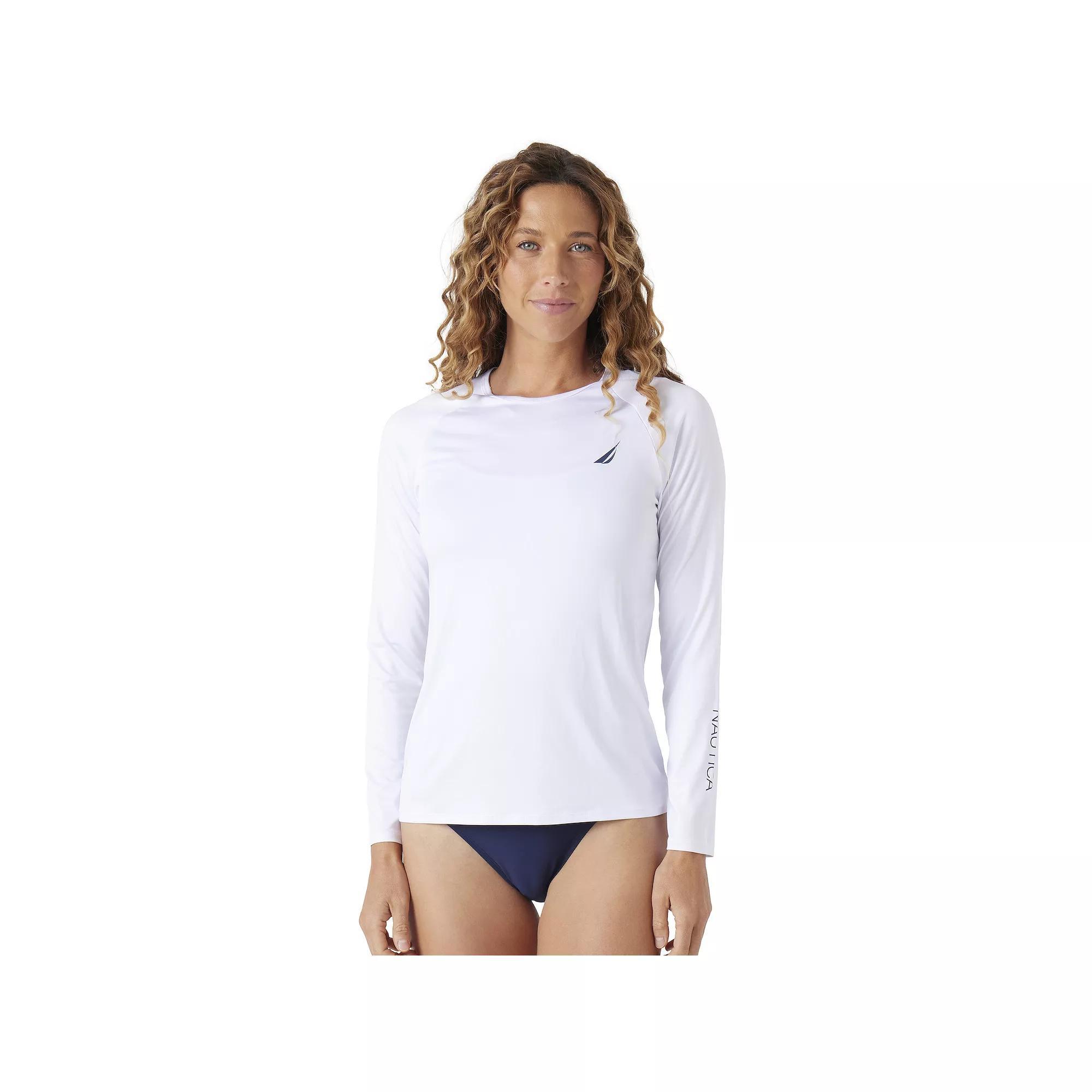 Women's Nautica Long Sleeve Rash Guard, Size: XL, White Product Image