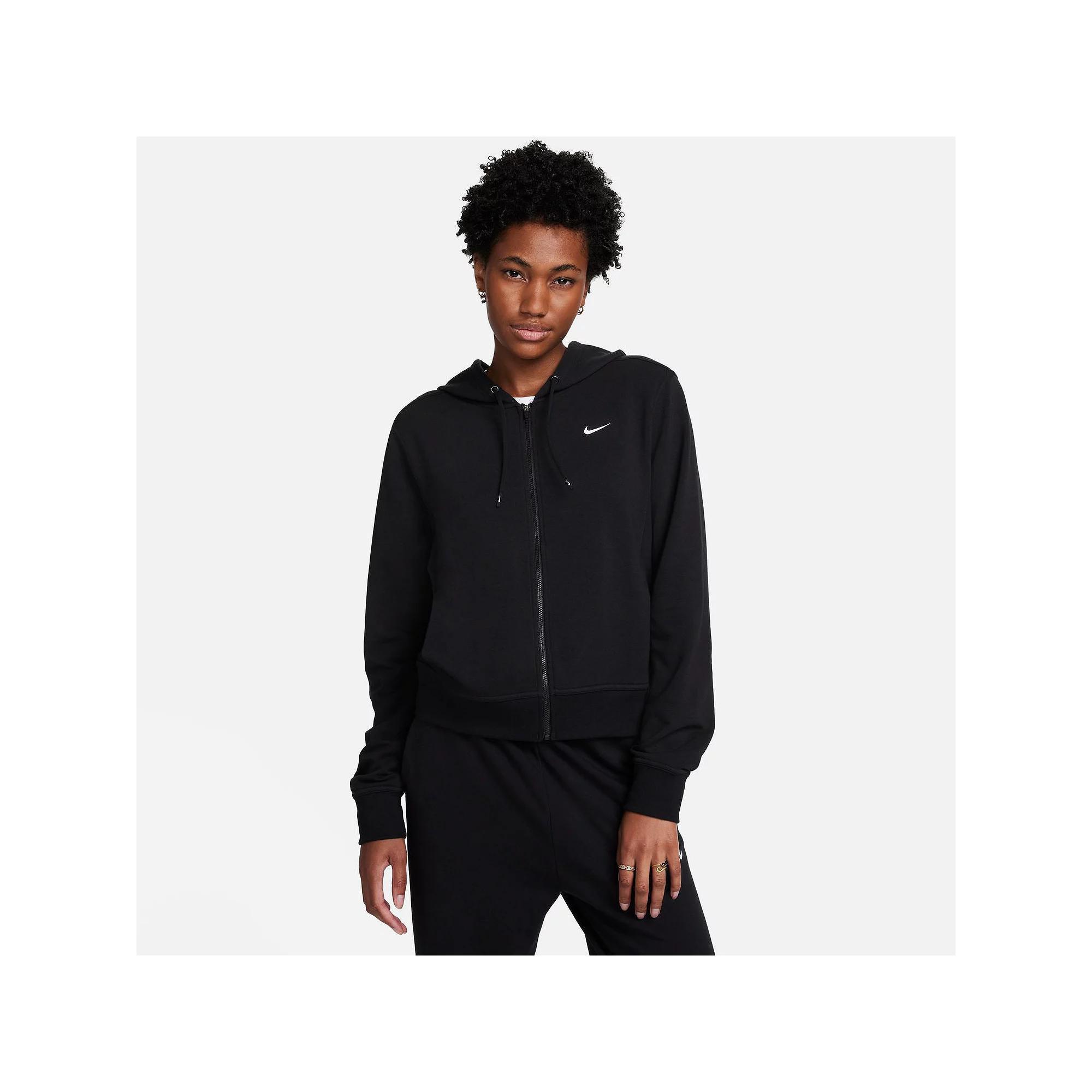 Nike Women's One Dri-FIT French Terry Full-Zip Hoodie in Black/Black Size XL Cotton/Polyester/Spandex Product Image