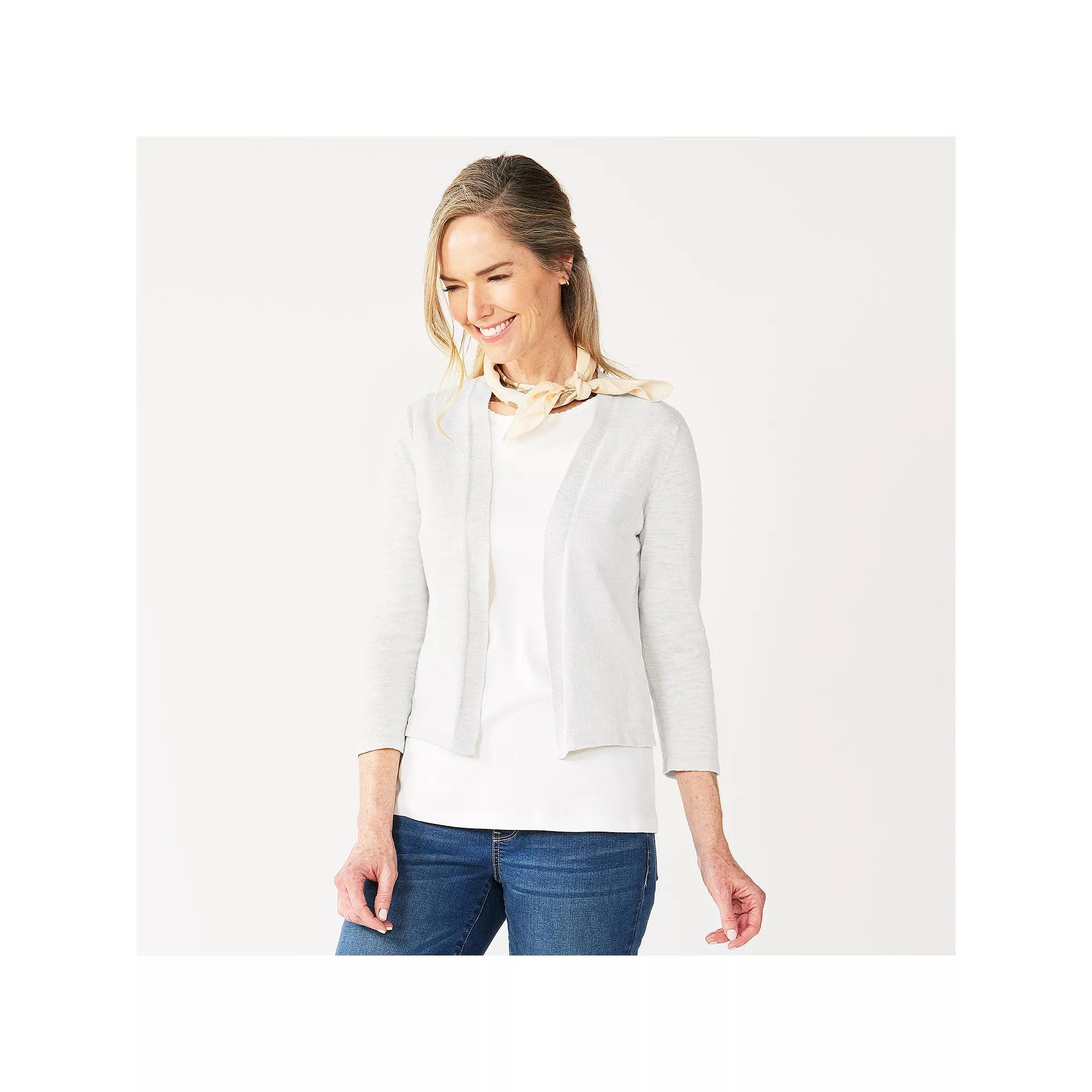 Petite Croft & Barrow® Open-Front Cardigan, Women's, Size: XXL Petite, White Product Image