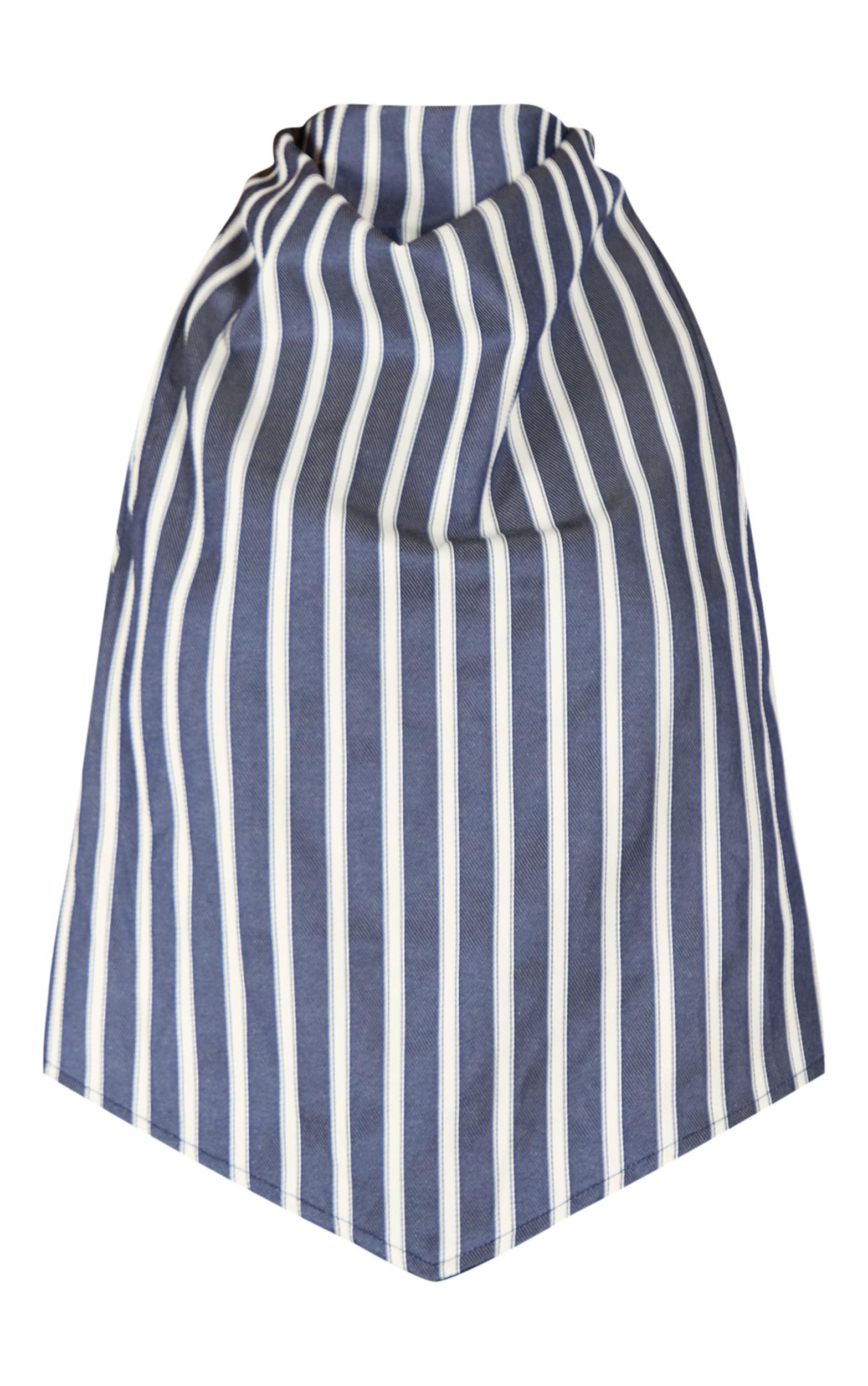 Indigo Blue Cotton Look Striped Halterneck Top Product Image