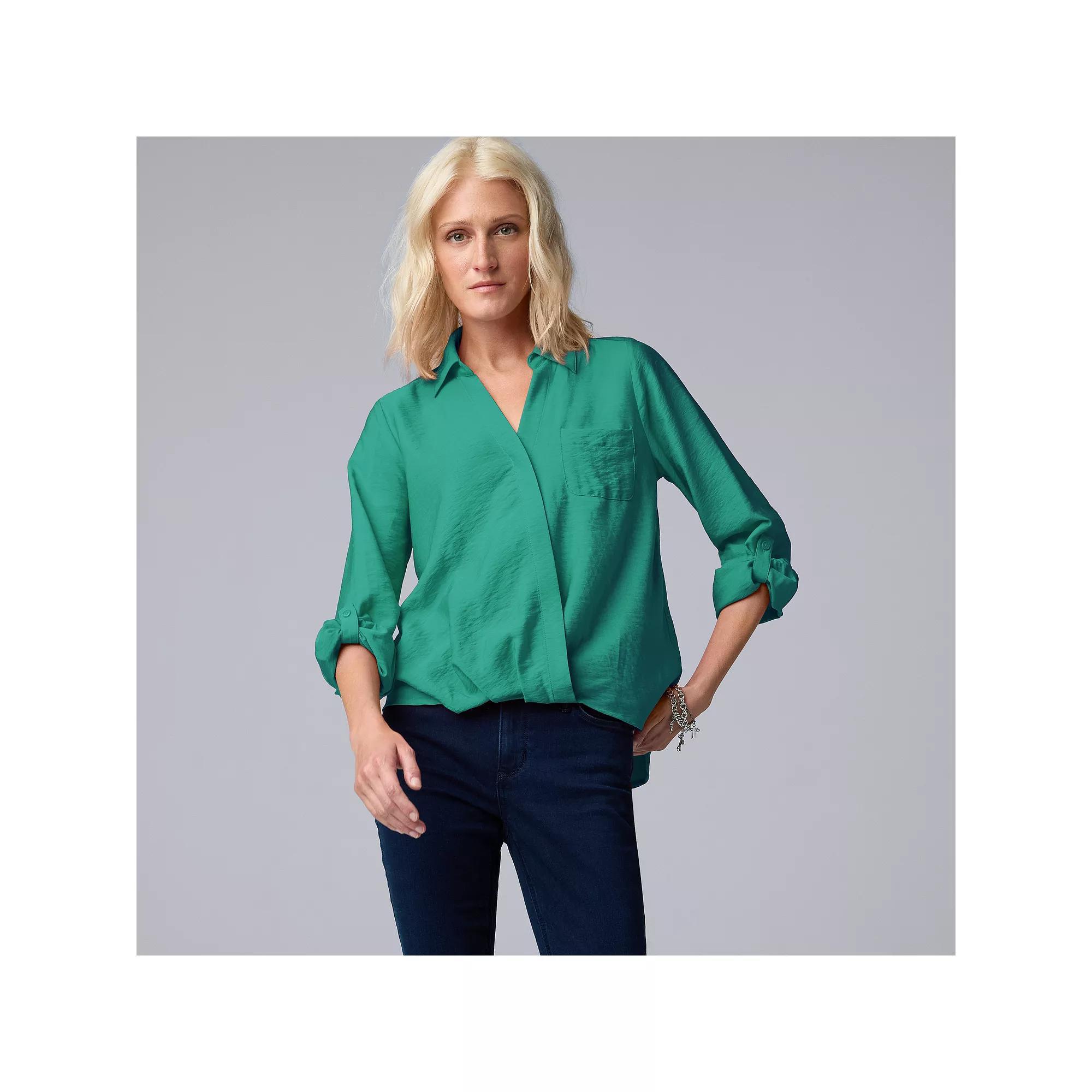 Women's Simply Vera Vera Wang Surplice Shirt, Size: Large, Black Product Image