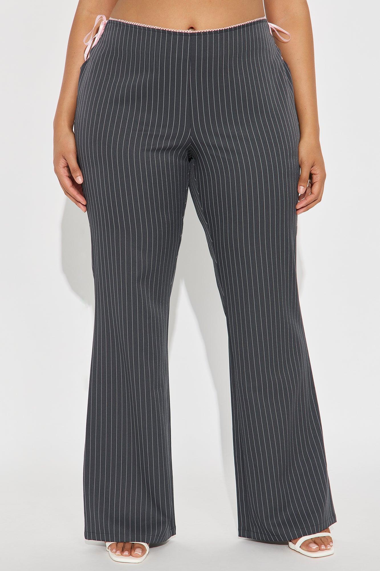 Sweet And Sassy Lace Up Pinstripe Flare Pant - Charcoal Product Image