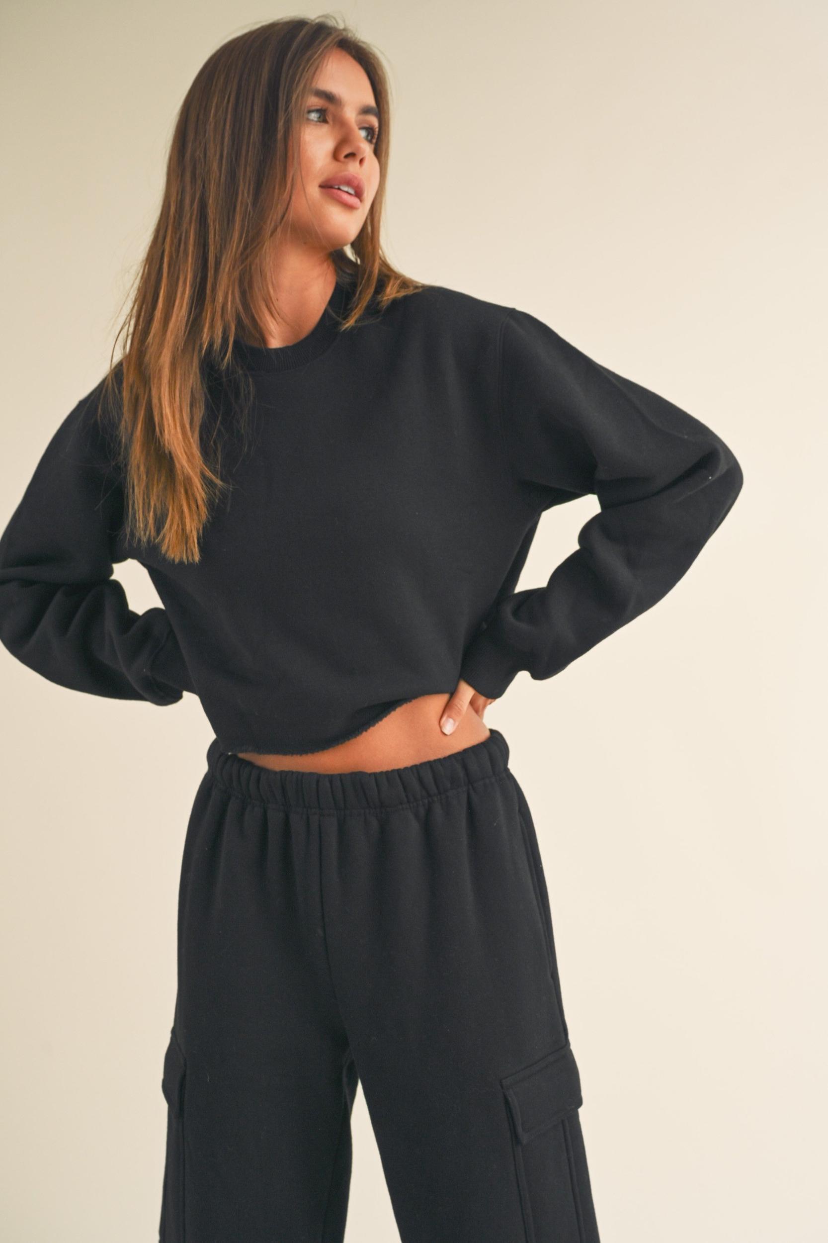 Fleece Raw Edge Crop Sweatshirt Product Image