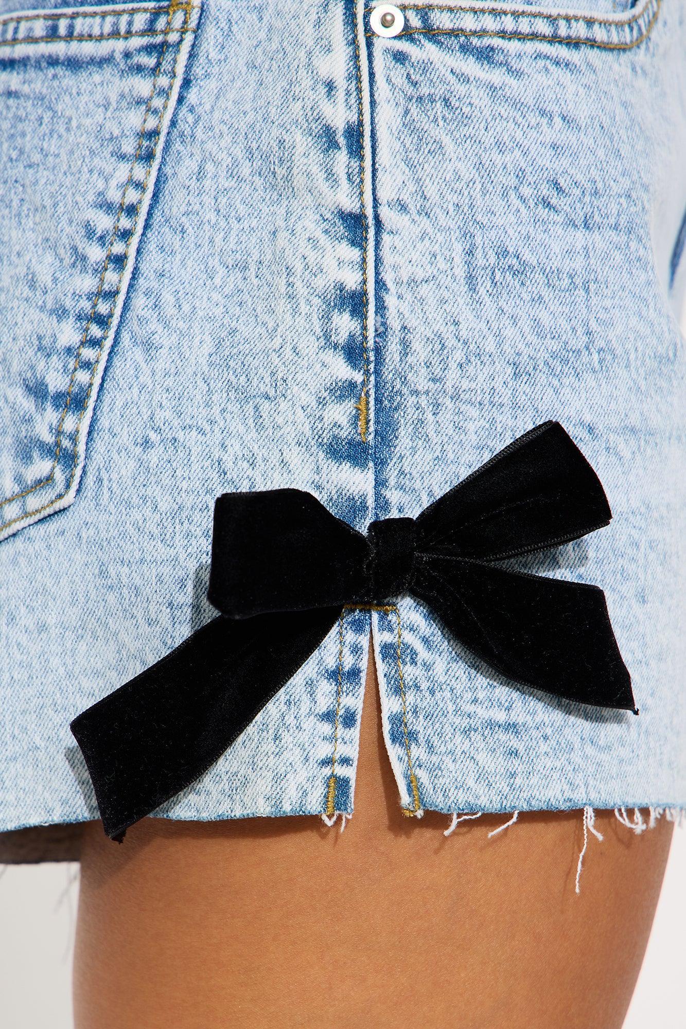 Tie A Bow High Rise Denim Shorts - Medium Wash Product Image