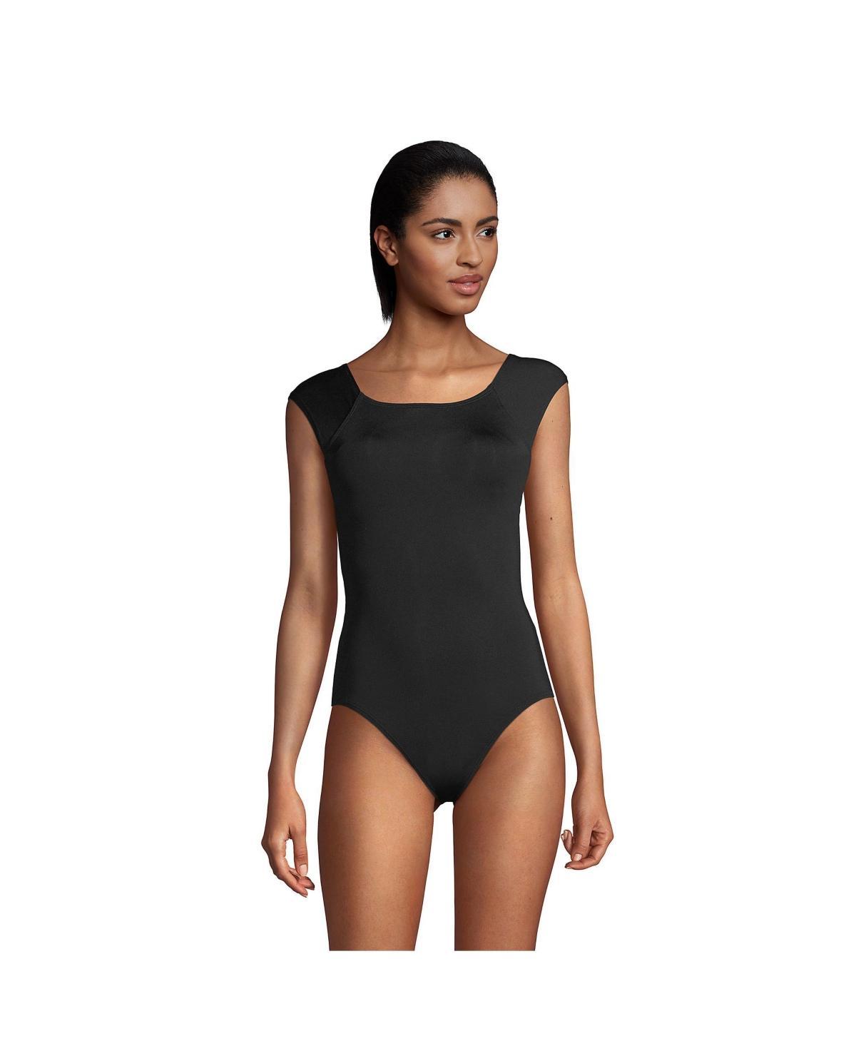Womens Lands End Mastectomy UPF 50 Tummy Control Cap Sleeve One-Piece Swimsuit Product Image