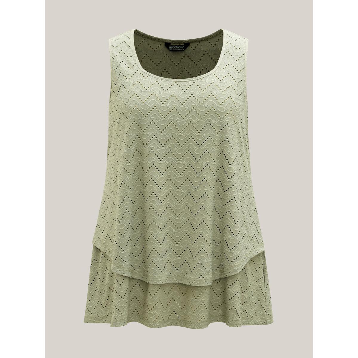 Plus Size Textured Layered Hem Tank Top Women Sage Texture Round Neck Everyday-Casual Tank Tops Camis BloomChic 26/4X Product Image