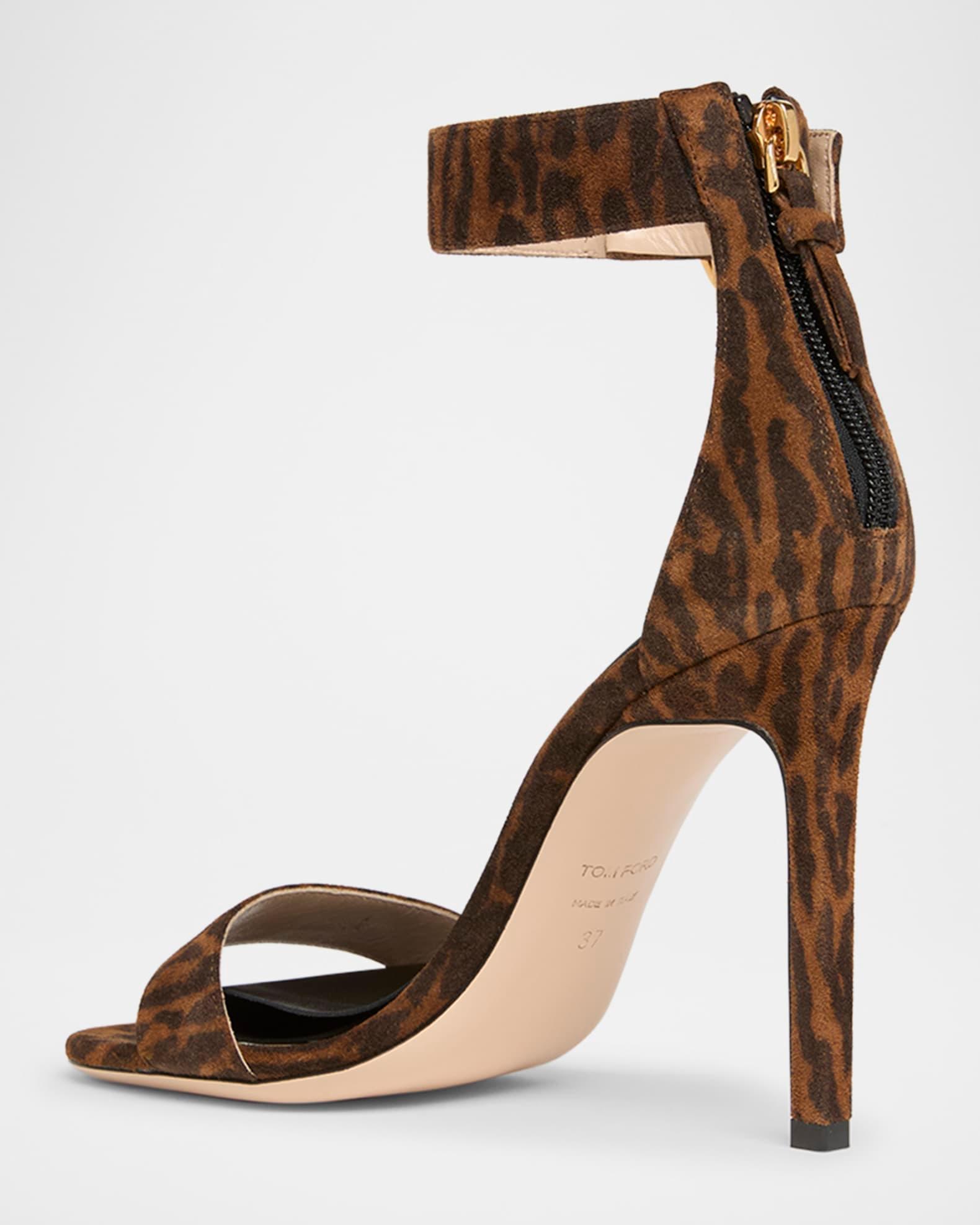 Leopard Suede Stiletto Sandals with Padlock Product Image
