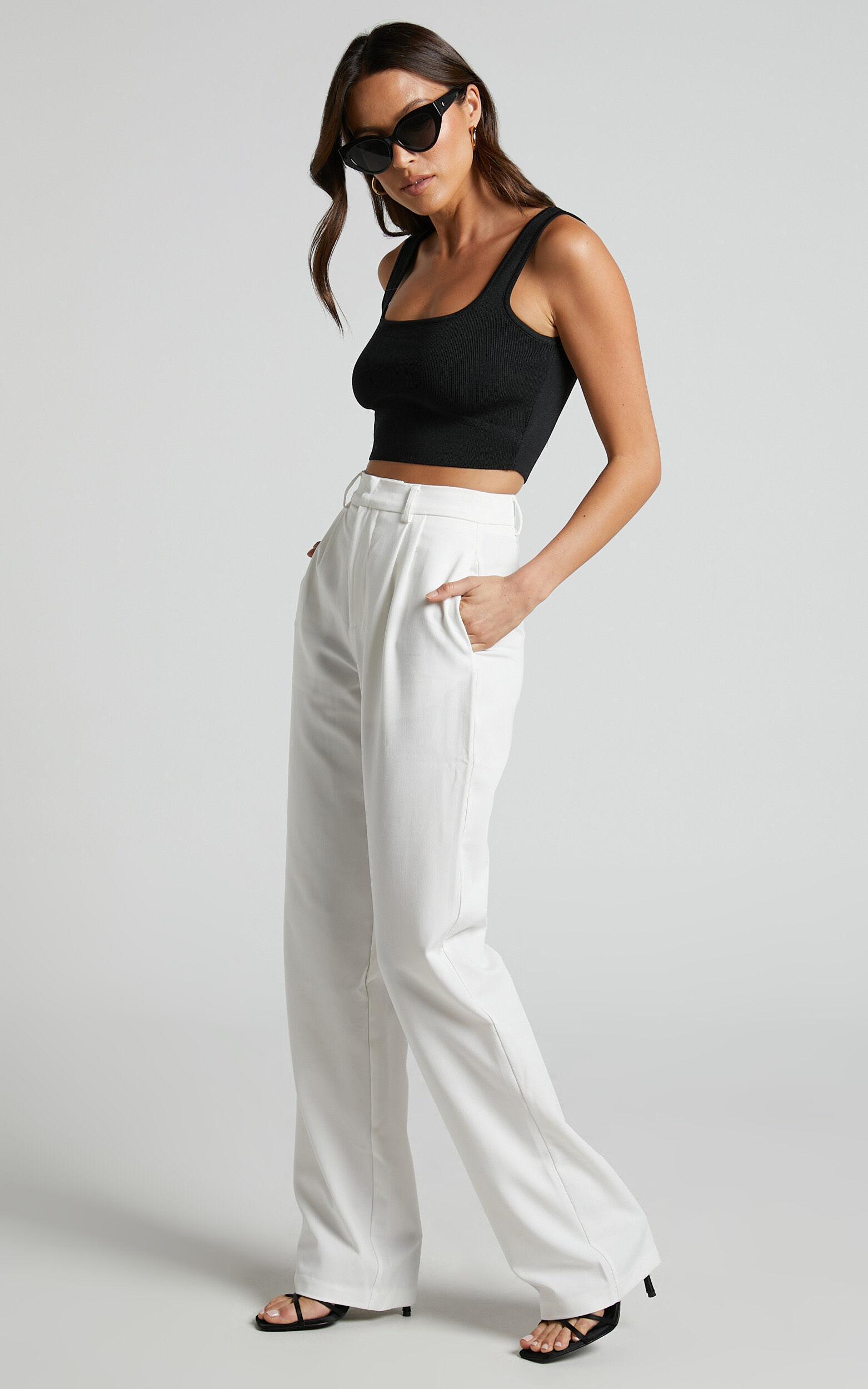 Lorcan Pants - High Waisted Tailored Pants in White Product Image