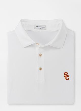 Peter Millar Mens Southern California Solid Performance Jersey Polo | Color: White | Size: XL | USC Product Image