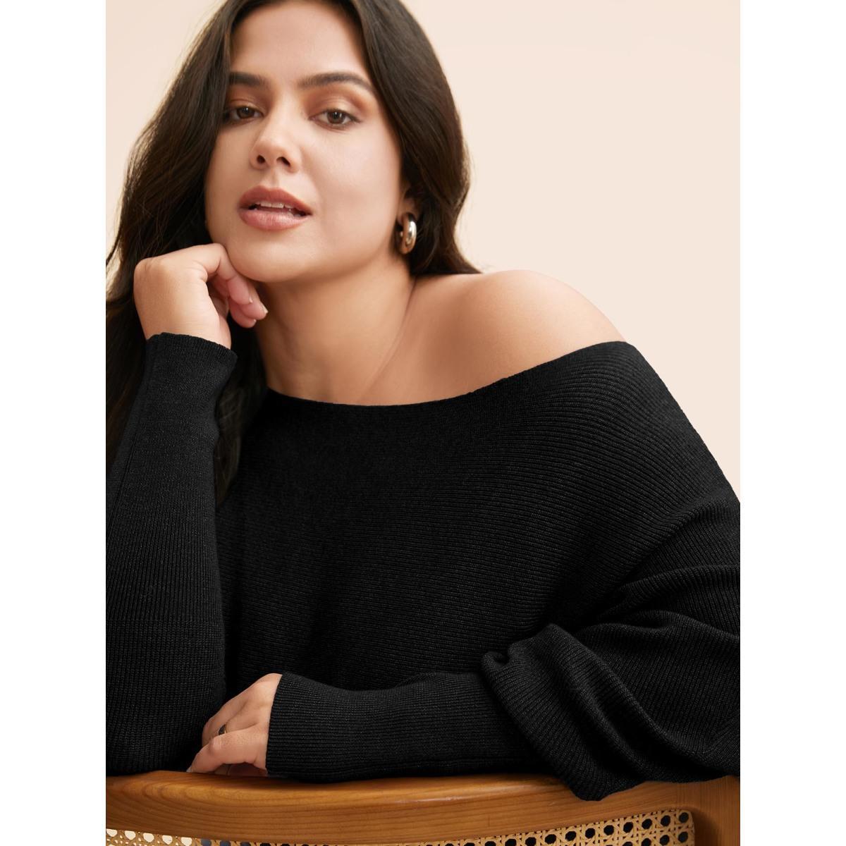 Plus Size Supersoft Dolman Sleeve Pullover Black Women Casual Loose Long Sleeve Boat Neck Everyday Pullovers BloomChic 22-24/3X Product Image