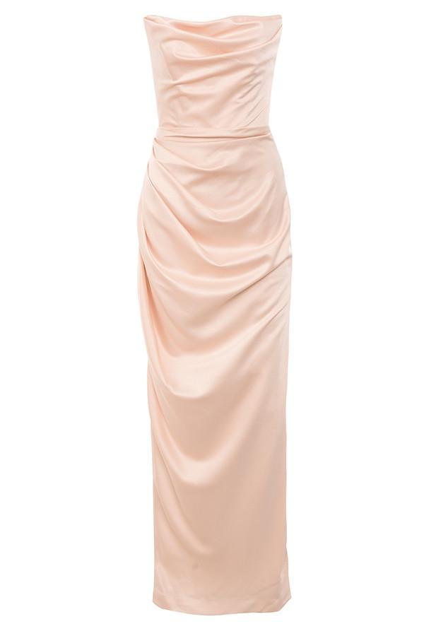 Adrienne Champagne Satin Strapless Gown Product Image