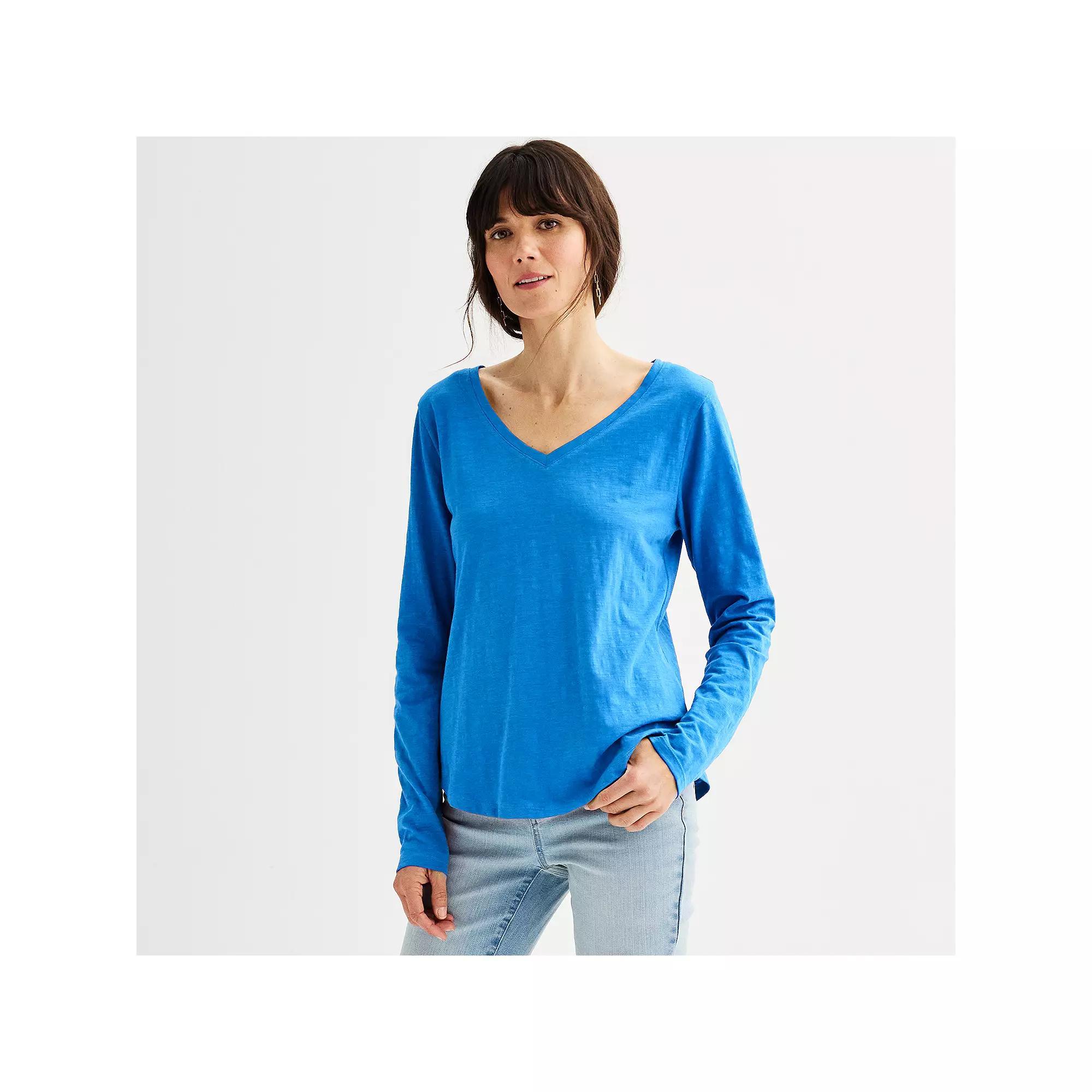 Petite Sonoma Goods For Life Everyday Long Sleeve V-Neck T-Shirt, Womens Grey Product Image