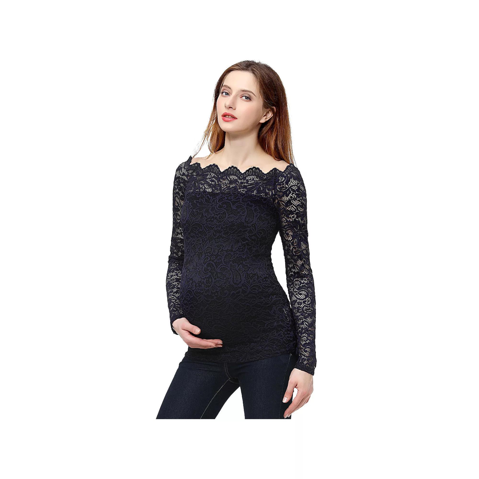 Maternity Pokkori Lace Overlay Blouse, Womens Blue Product Image