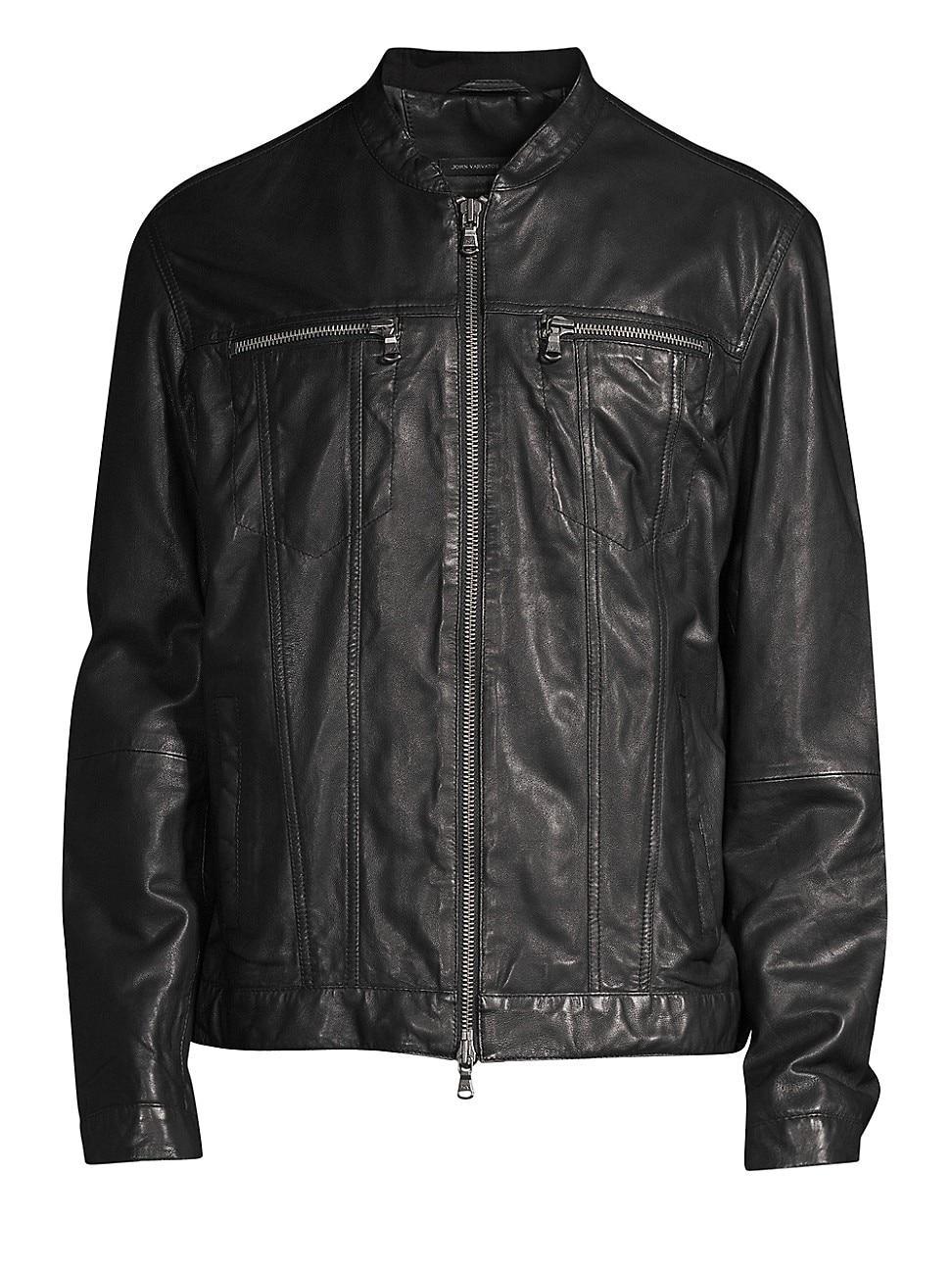 John Varvatos Star Usa Leather Band Collar Moto Jacket Product Image