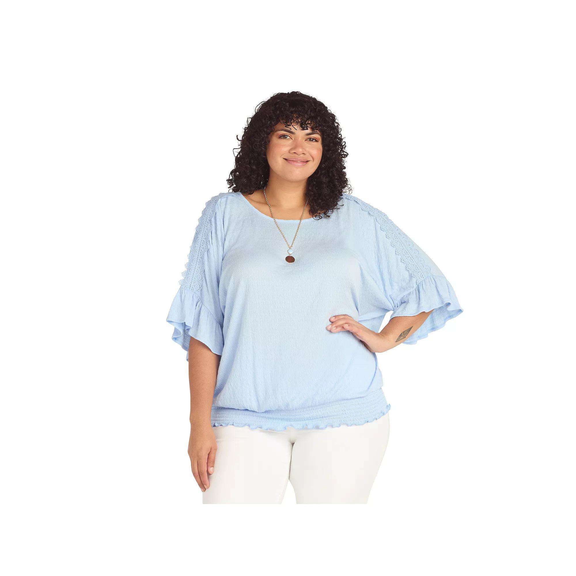 Plus Size AB Studio Dolman Sleeve Top with Necklace, Women's, Size: 5XL, Light Blue Product Image