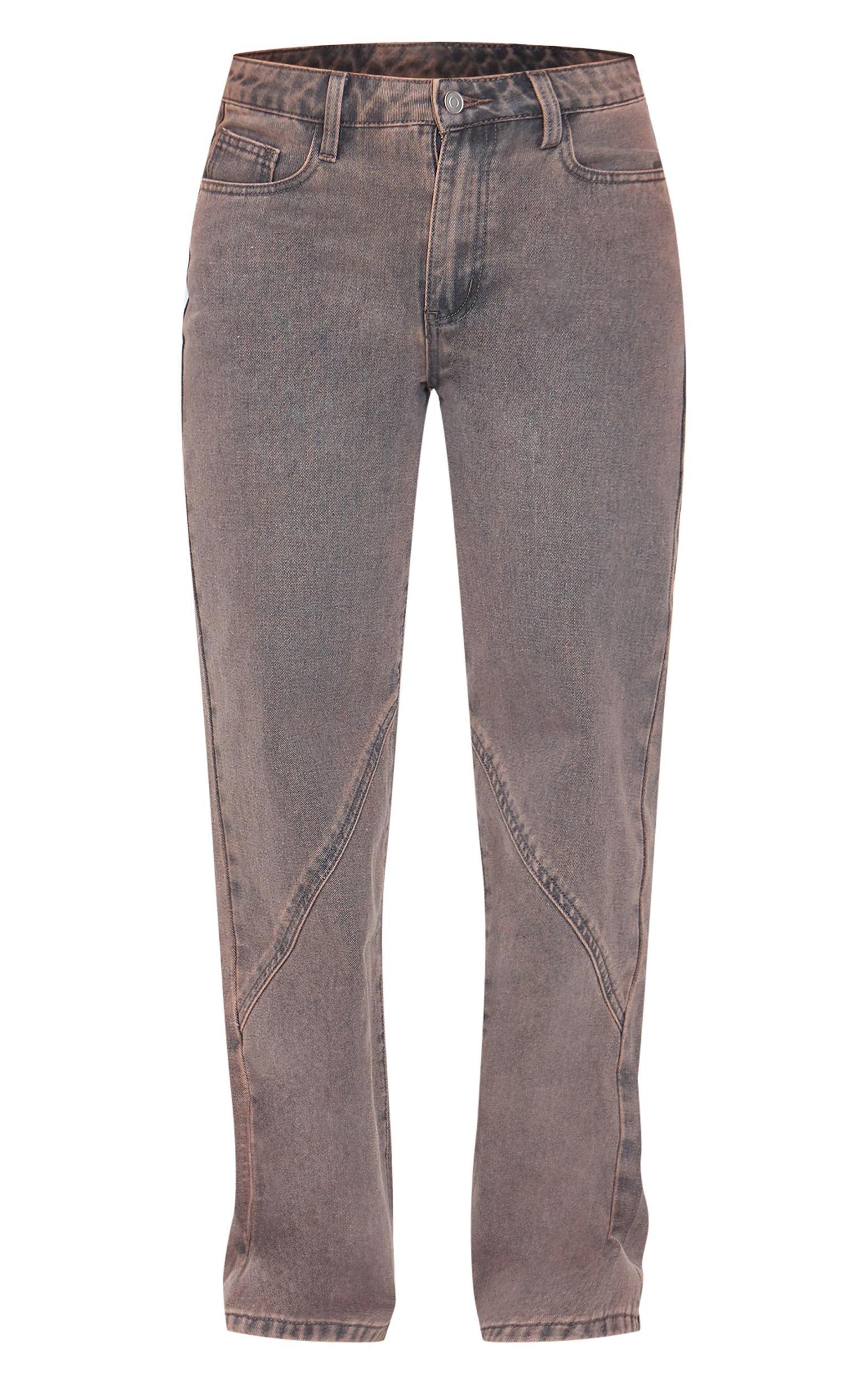 Petite Dark Sand Seam Detail Straight Leg Jeans Product Image