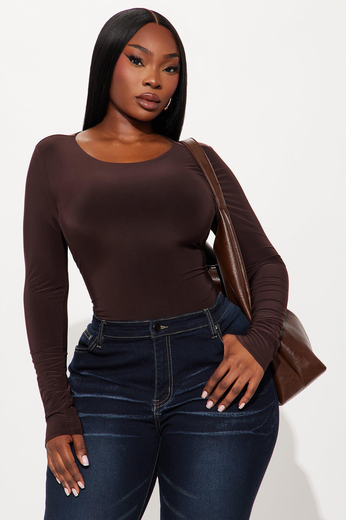 Breezy Double Lined Long Sleeve Bodysuit - Chocolate Product Image