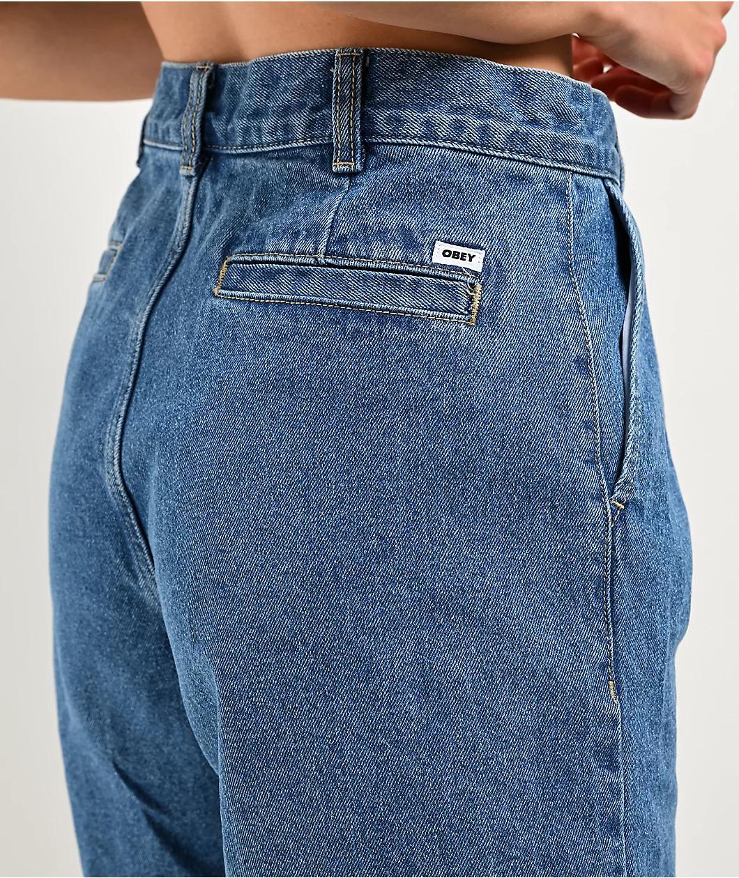 Obey Eli Pleated Light Indigo Denim Shorts Product Image