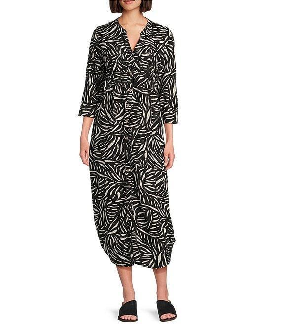 Westbound Petite Size 3/4 Rolled Sleeve Y-Neck Button Front Maxi Shirt Dress Product Image