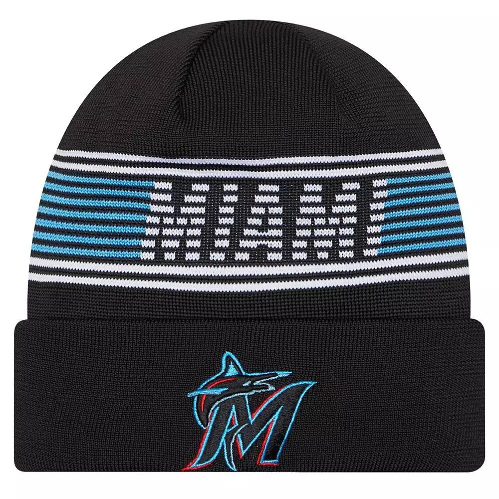 Men's New Era  Black Miami Marlins Authentic Collection Cuffed Knit Hat Product Image