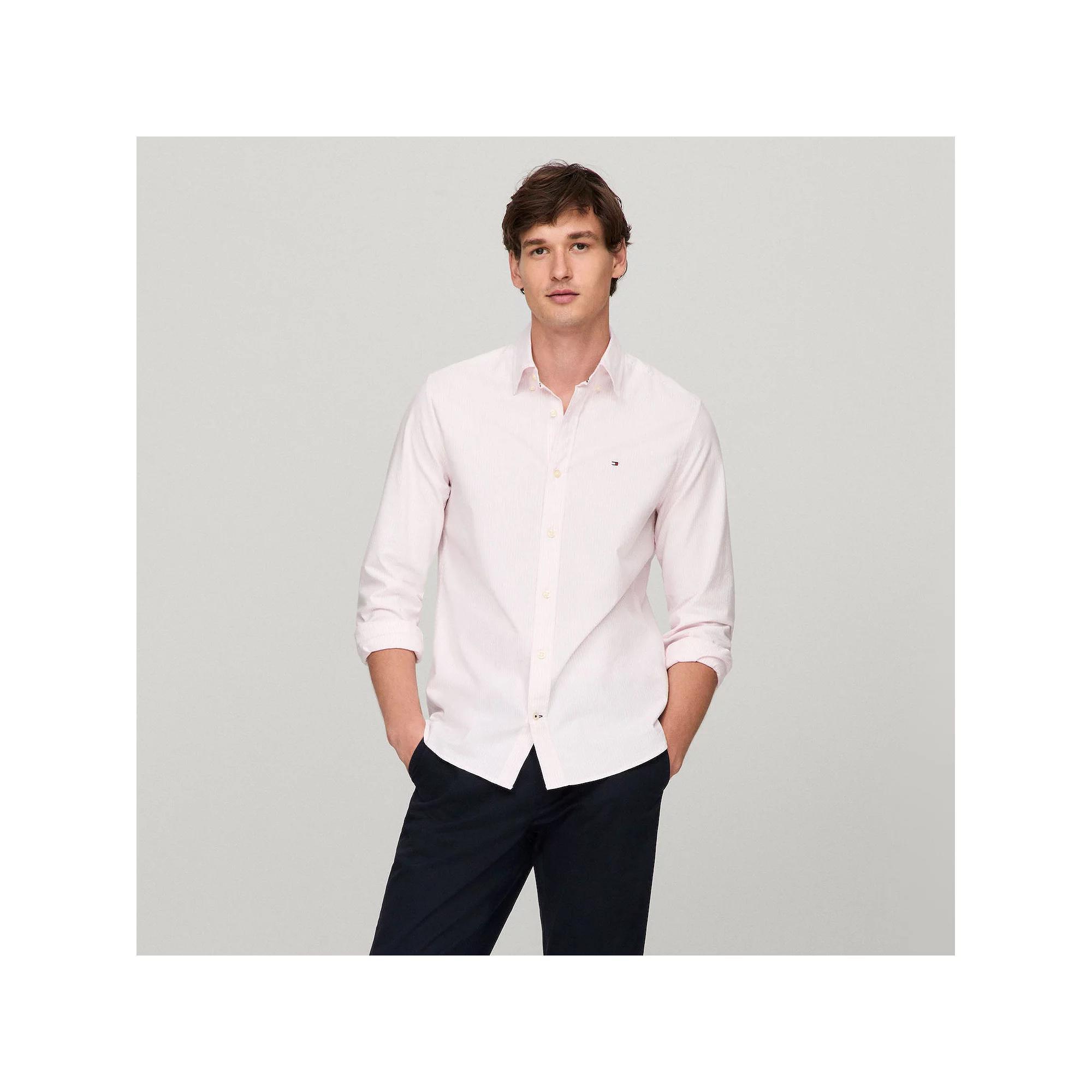 Men's Tommy Hilfiger Long Sleeve Striped Woven Shirt, Size: XL, Precious Pink Stripe Product Image