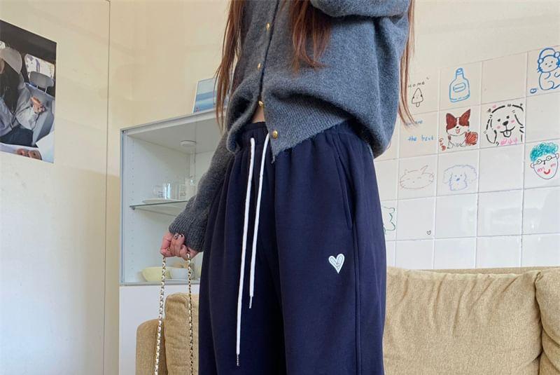 Drawstring Waist Heart Embroidered Sweatpants Product Image