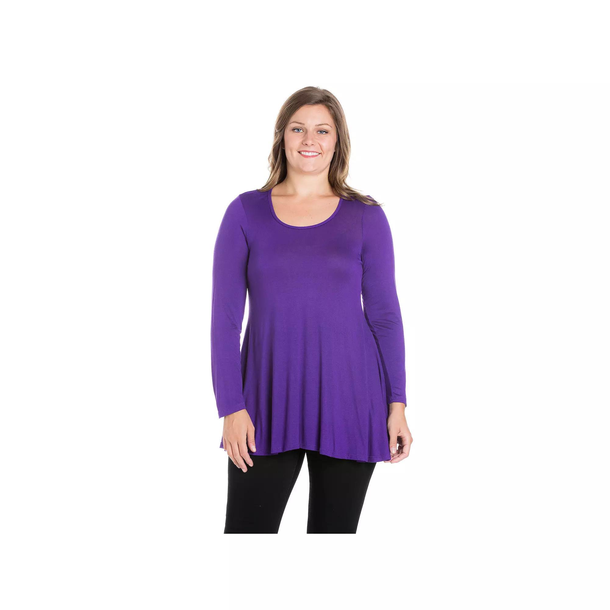 Plus Size 24Seven Comfort Apparel Poised Long Sleeve Swing Tunic Top, Womens Product Image