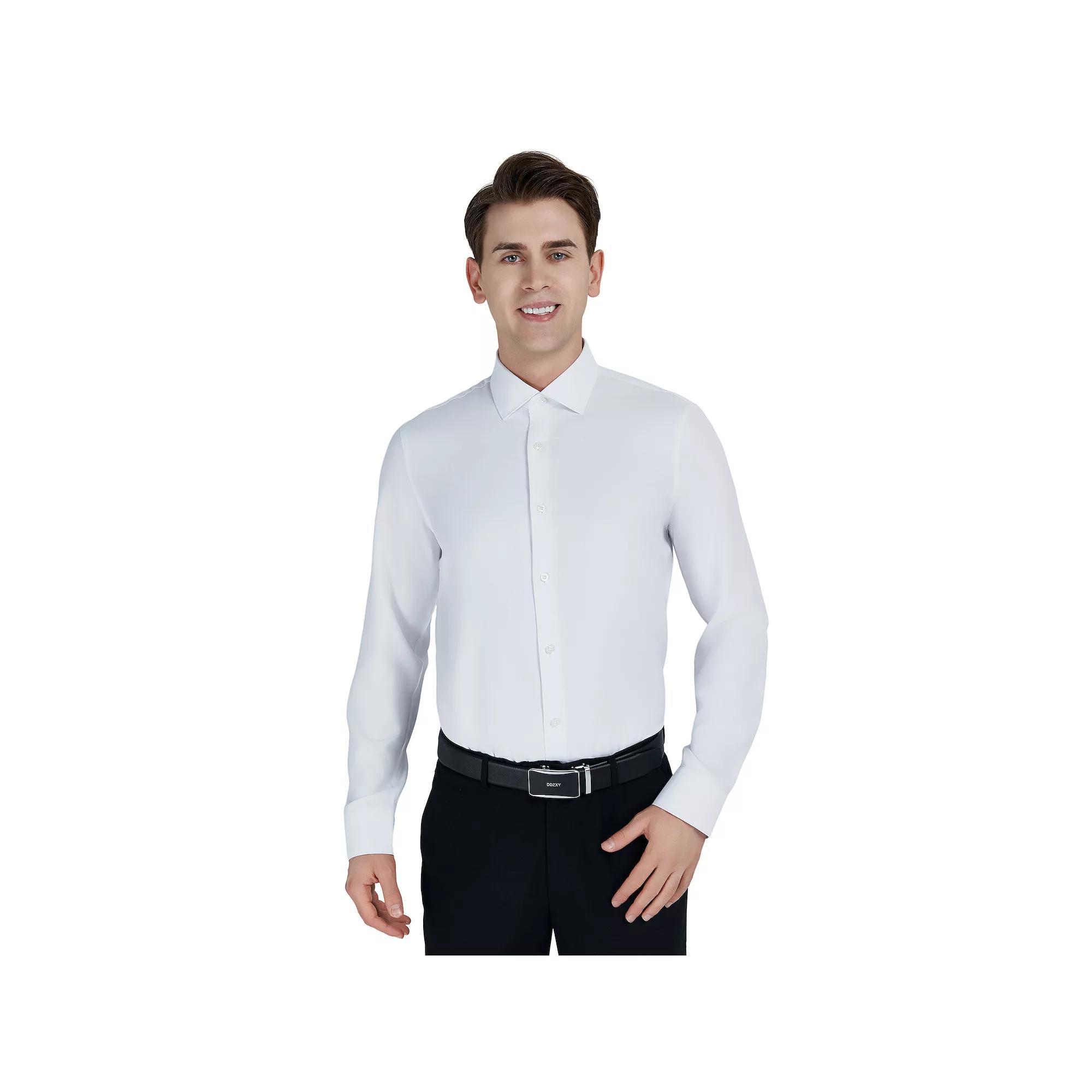Men's Bespoke Slim-Fit Textured Easy Care Dress Shirt, Size: Small 32-33, Blue Product Image