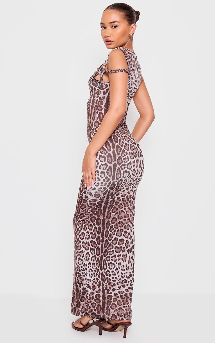 Petite Leopard Print Slinky Twist Shoulder Maxi Dress Product Image