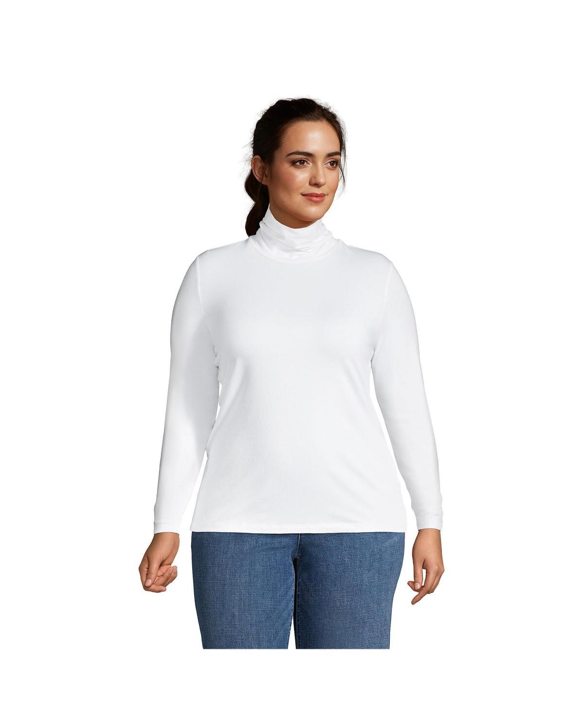 Plus Size Lands' End Lightweight Fitted Long Sleeve Turtleneck, Women's, Size: 1XL, White Product Image
